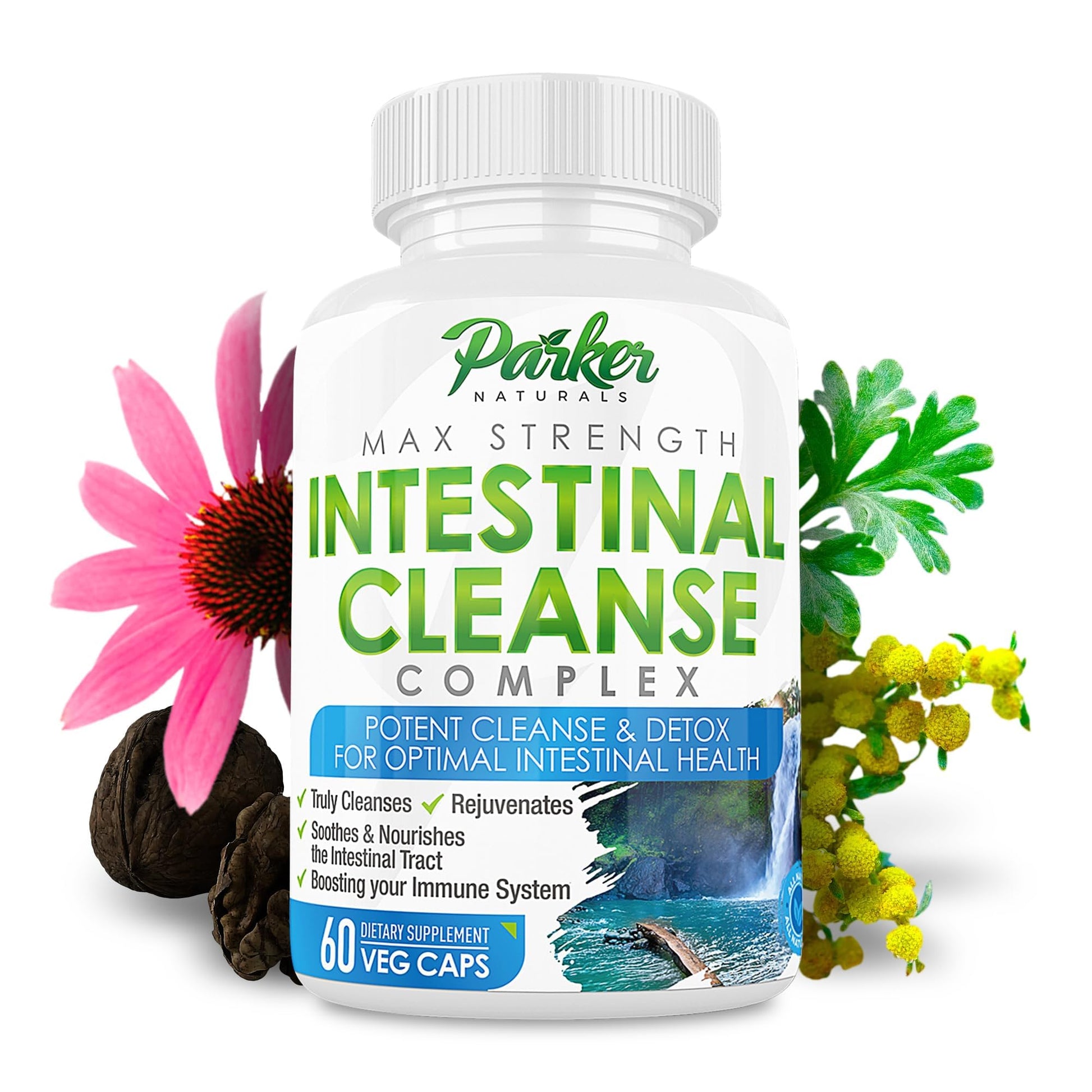 Parker Naturals Intestinal Cleanse for Adults – Extra Strength Intestine Cleanse and Detox Supplements with Black Walnut Hull, Wormwood, and Echinacea, 60 Capsules