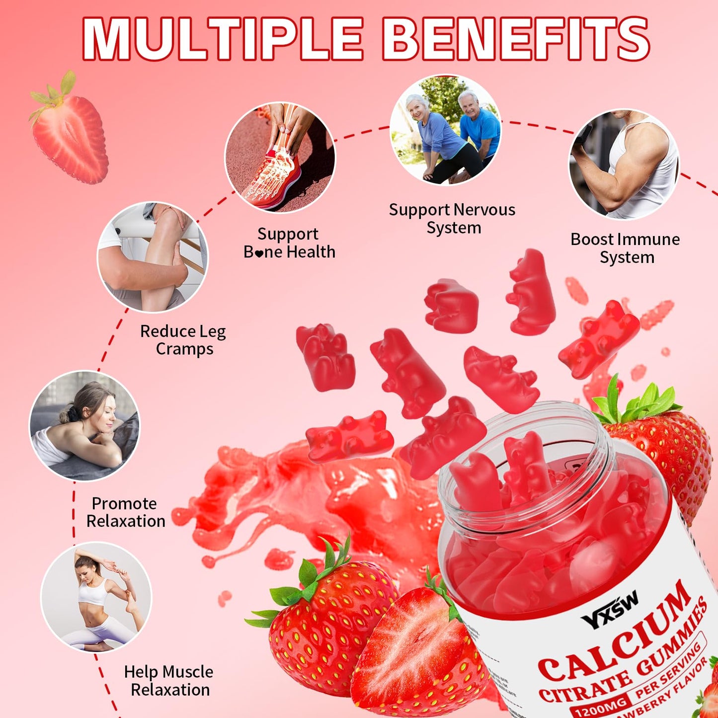 YXSW Calcium Citrate Gummies 1200mg, 120 Count