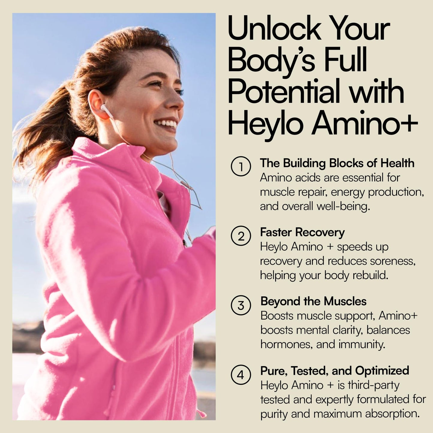 Heylo Health Amino+ Acid Supplement Blend - Essential Amino Acids with BCAAs for Muscle Recovery, Energy, and Protein Synthesis, 150 Tablets