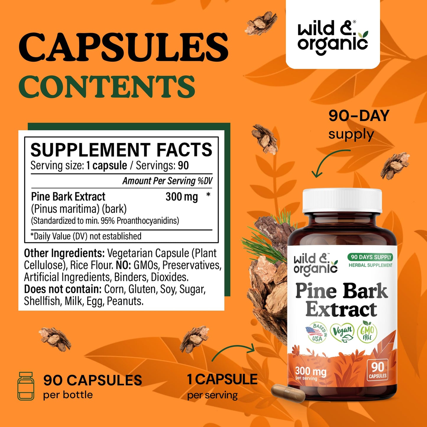 Wild & Organic Pine Bark Extract Capsules 90 Count