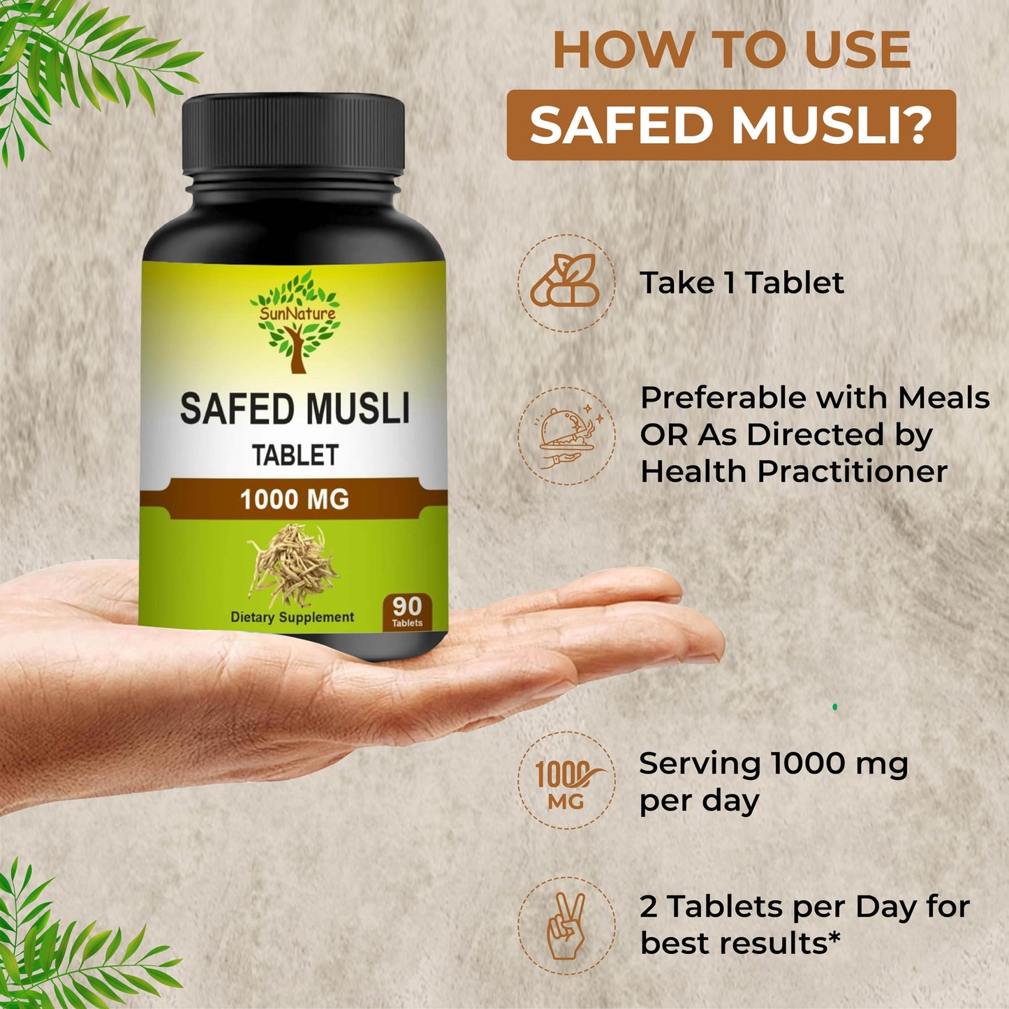 SunNature Safed Musli 1000 mg Tablets, 90 Tablets