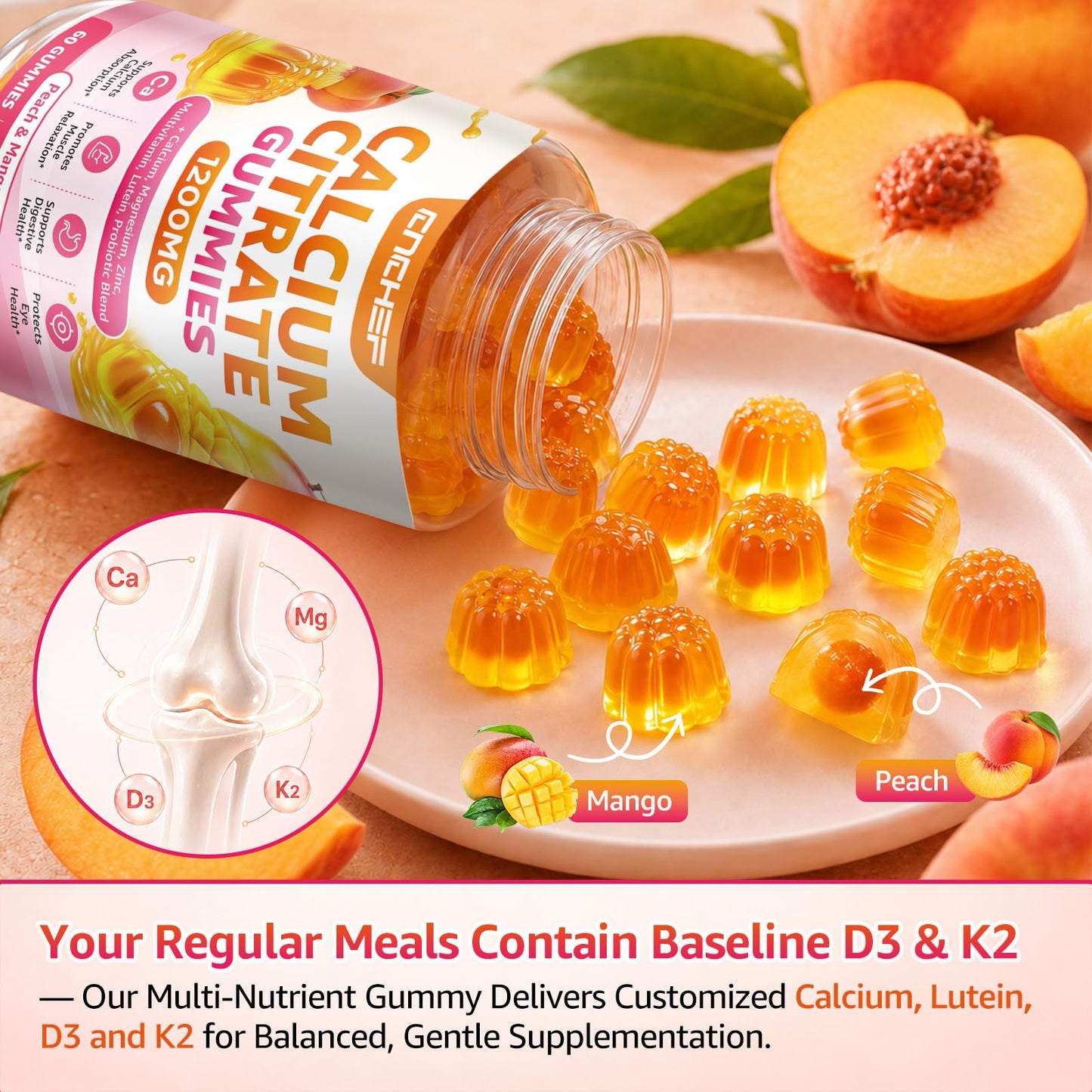 CNCHEF Calcium Gummies 1200mg, 60 Count