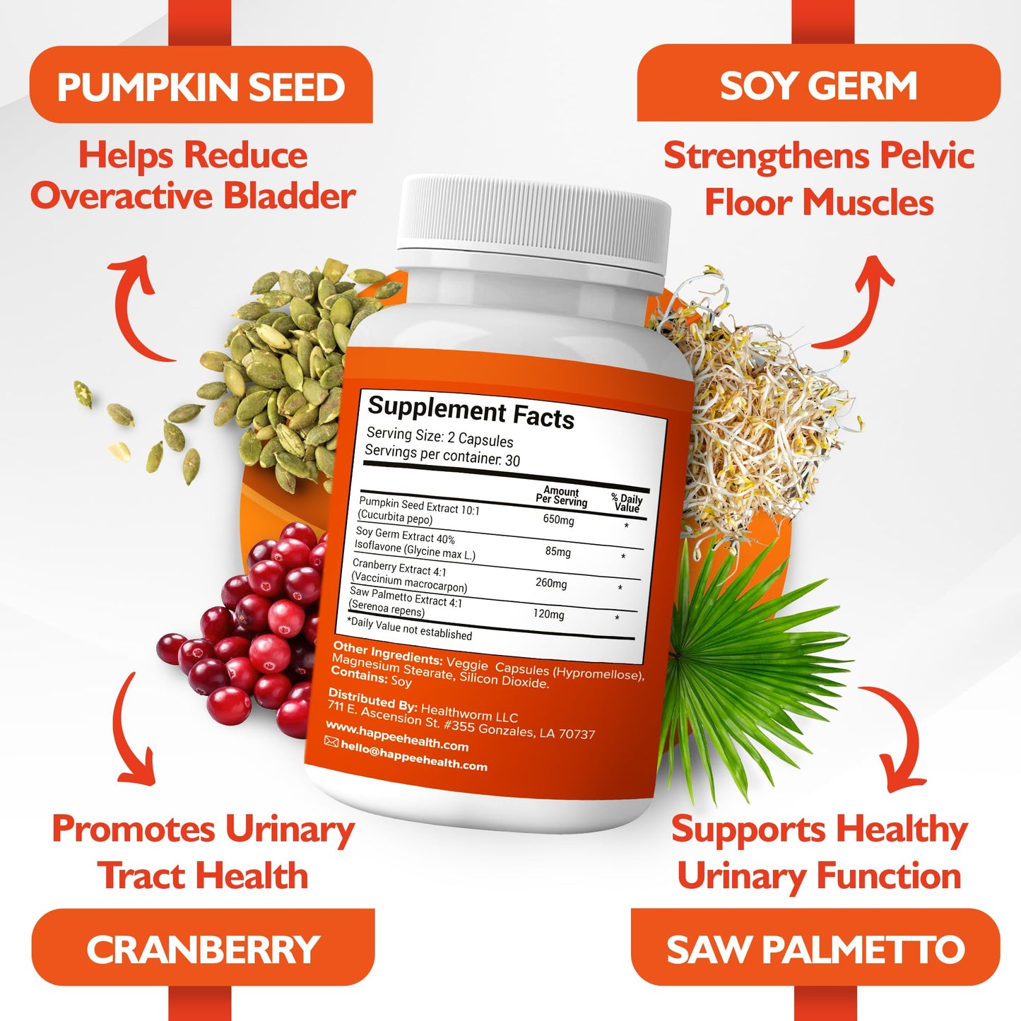 Happee Bladder Control Supplement for Women & Men Capsule, 60 Count