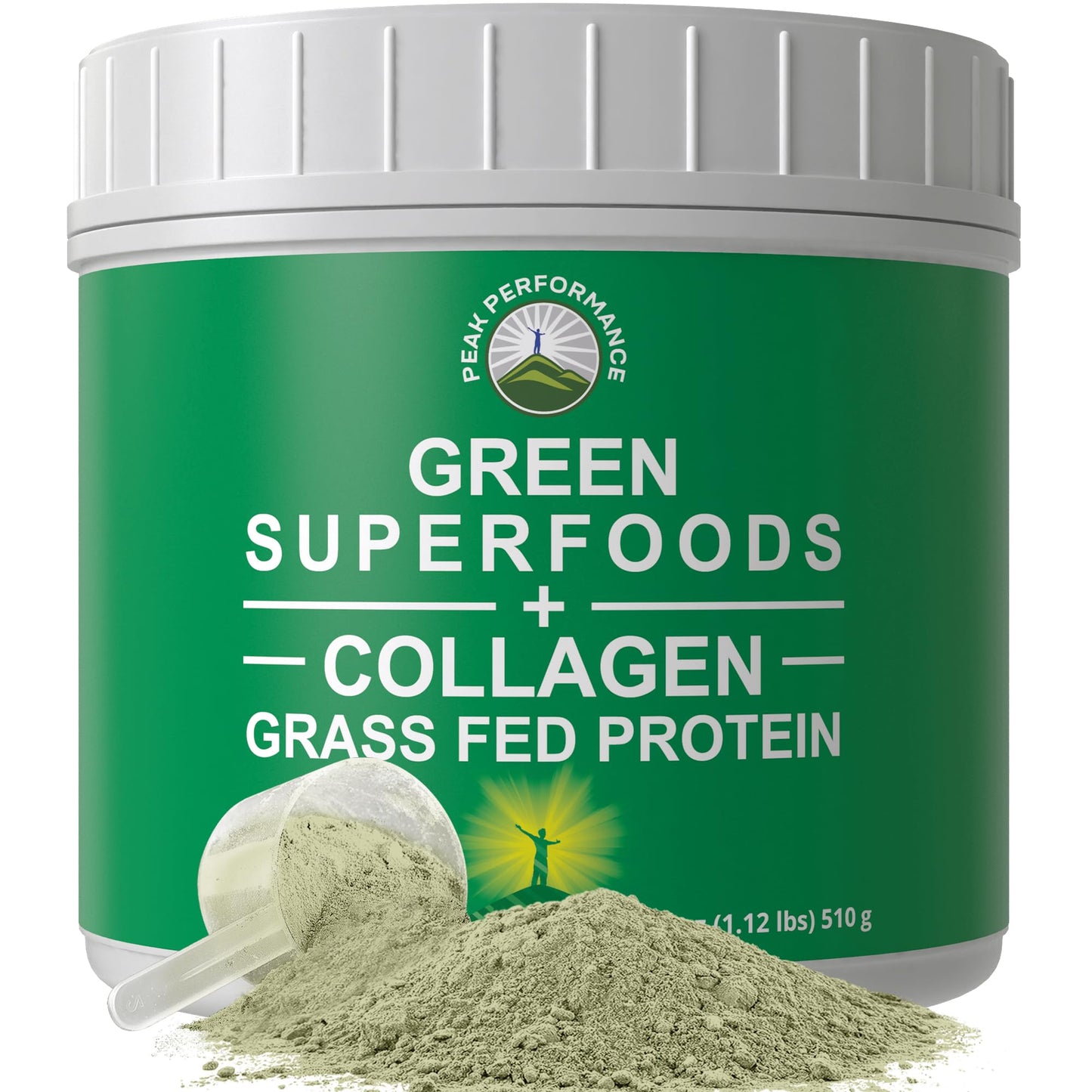 Peak Performance Greens Superfood + Grass Fed Collagen Peptides Powder, 1.12 Pound