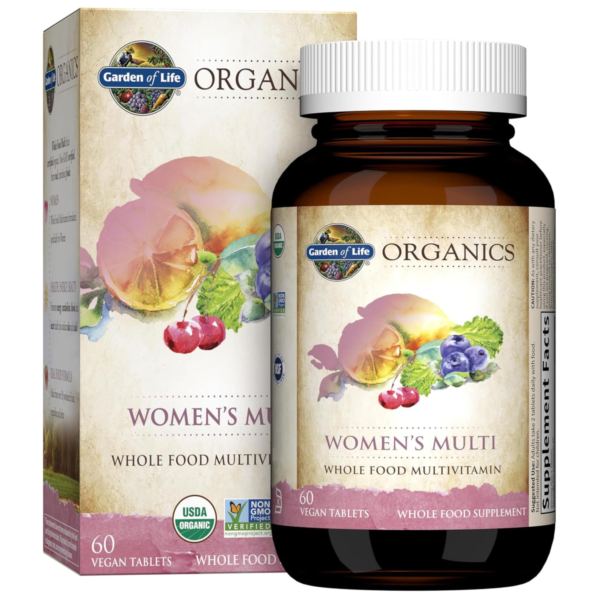 Garden of Life Organics Women's Multivitamin with Vitamin C, D3, Folate, B12, Biotin & Iron, 60 Tablets