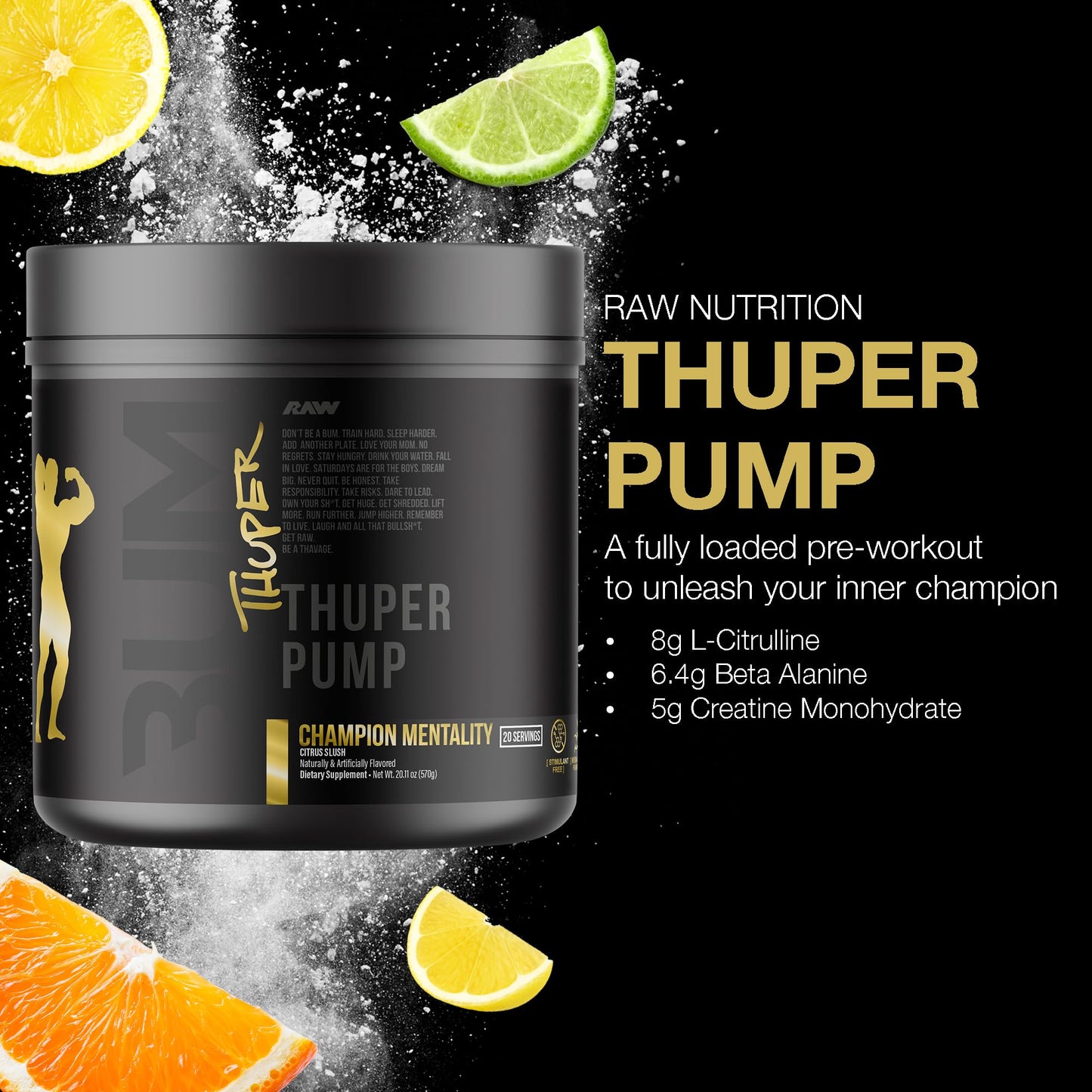 RAW Thuper Pump Stim Free Pre Workout Powder, 20 Servings