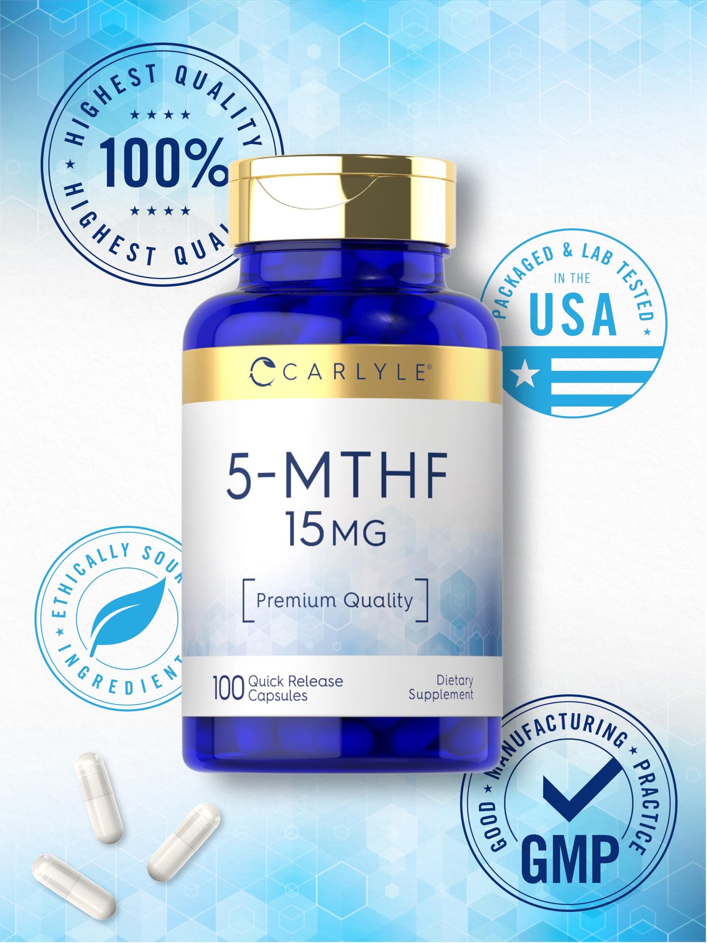 Carlyle 5-MTHF Supplement 15mg L-Methylfolate 100 Capsules