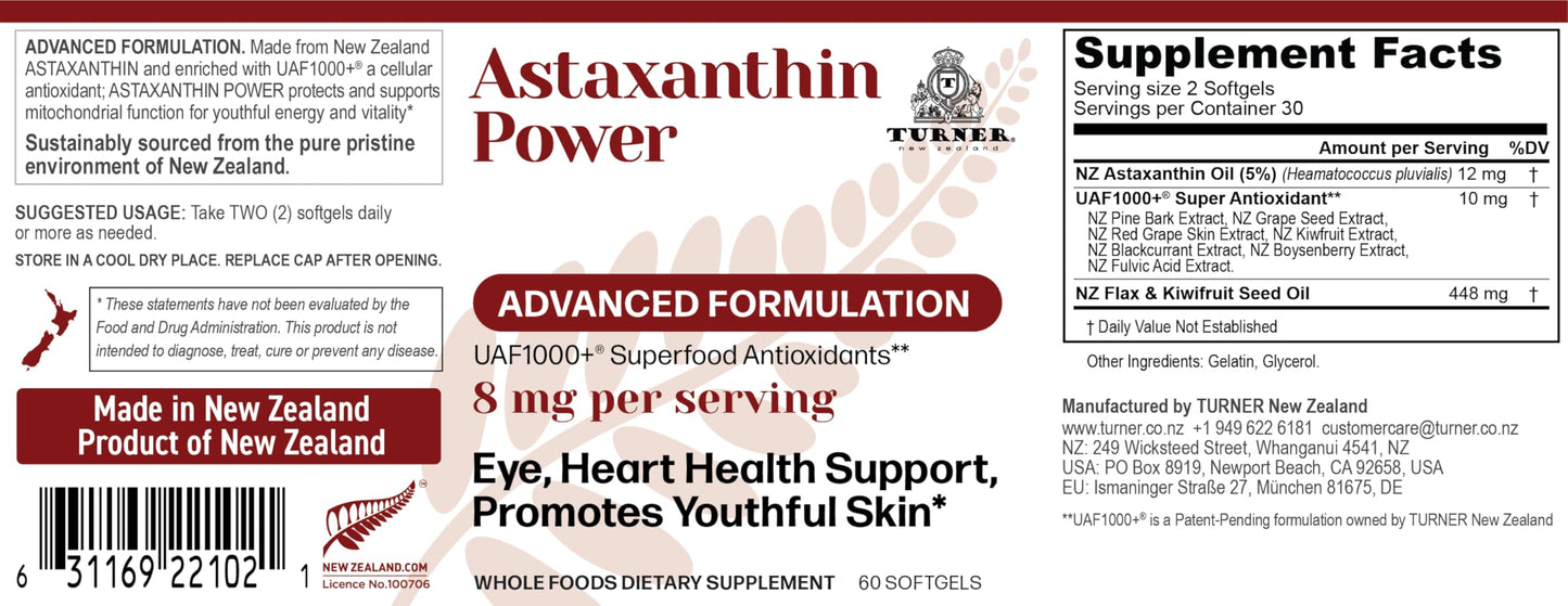 TURNER New Zealand Astaxanthin Power with UAF1000+ Softgels 120