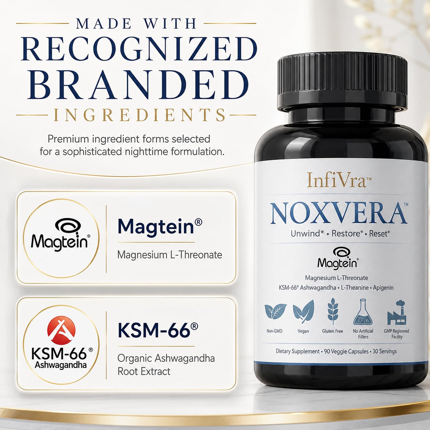 Infivra NoxVera Magnesium L-Threonate Nightly Reset System Capsules, 90 Count