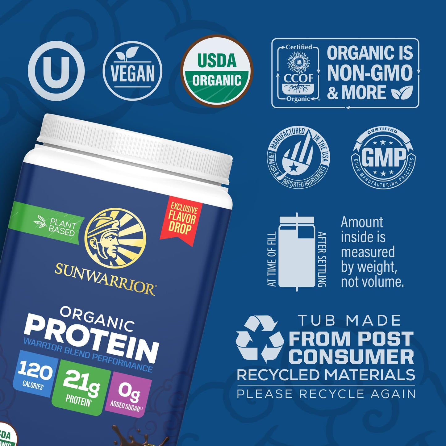 Sunwarrior Organic Plant-Based Protein Powder Dubai Chocolate, 33 Servings