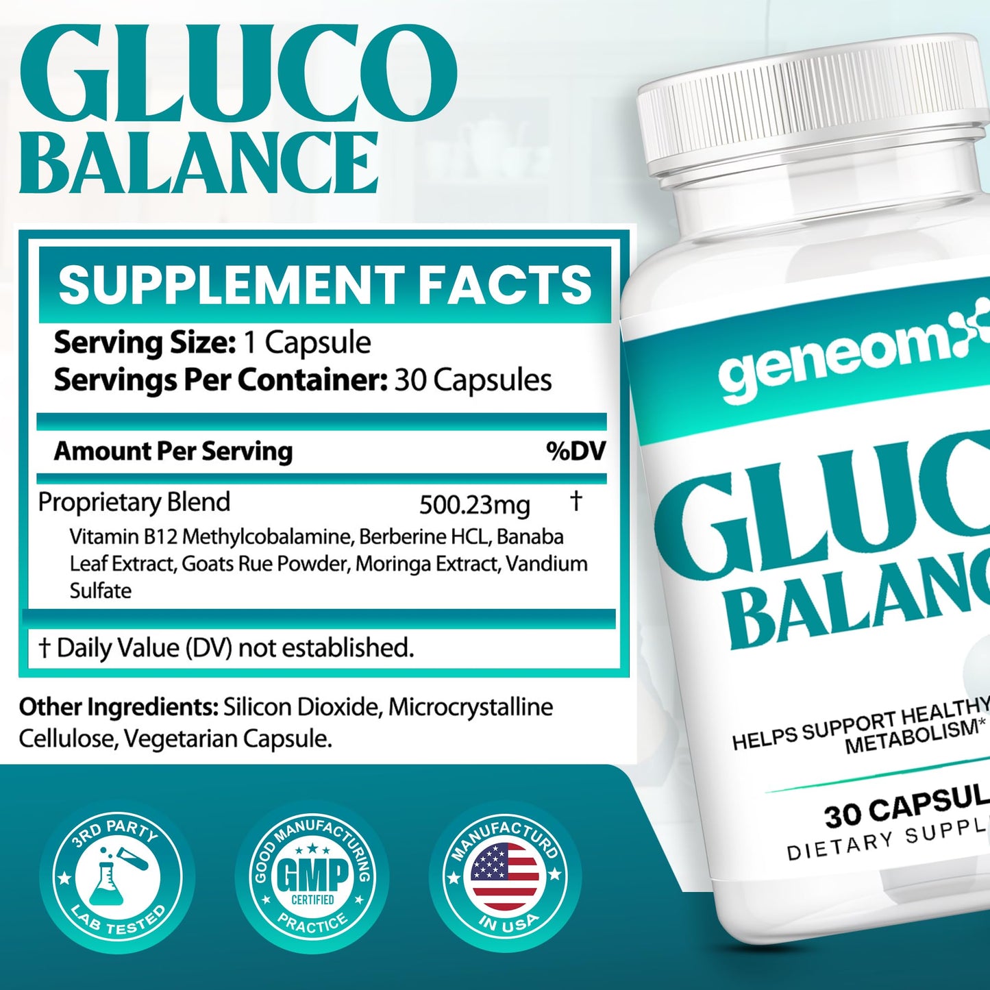 Geneomx Gluco Balance Blood Glucose Support Capsules, 30 Count
