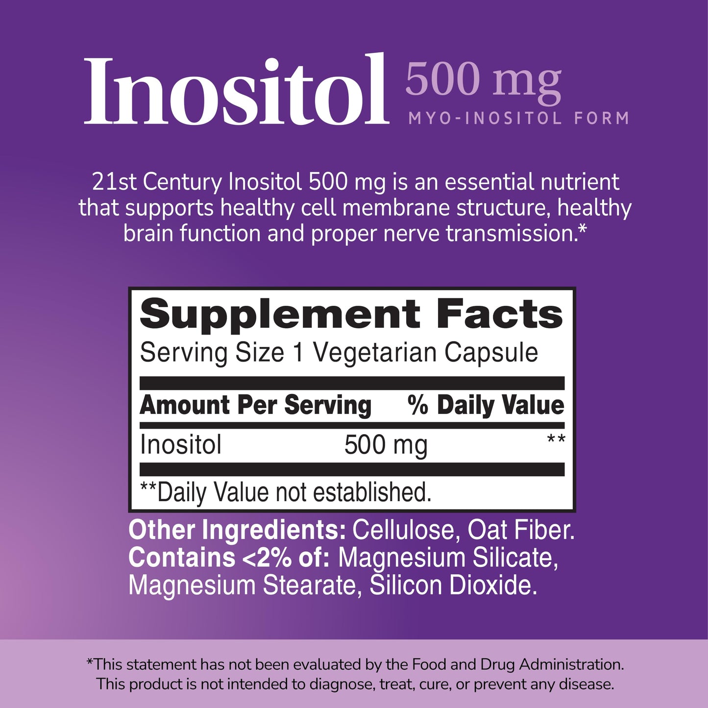21st Century Inositol 500mg Myo-Inositol Capsule, 100 Count
