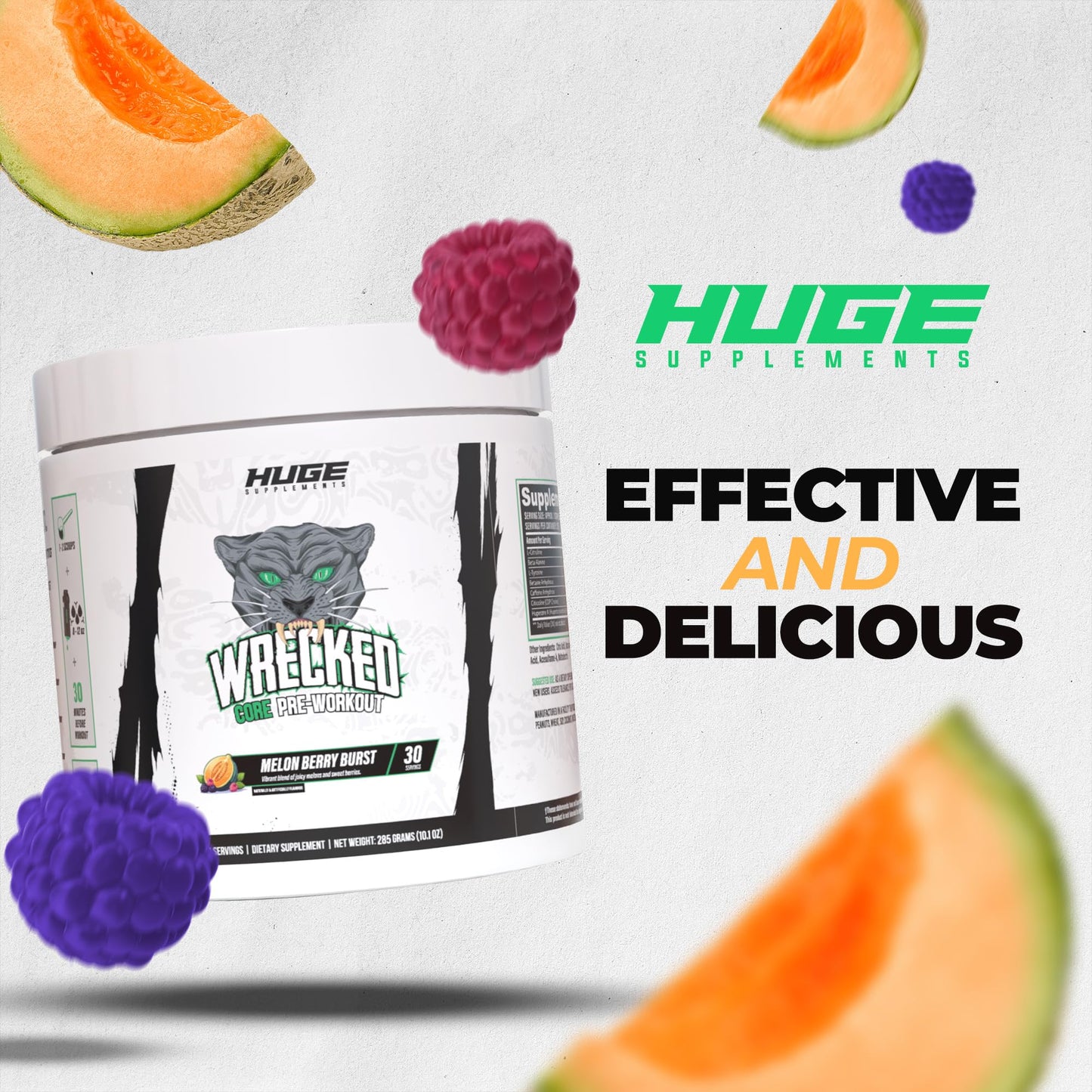 Huge Supplements Wrecked Core All-in-One Pre-Workout for Men & Women, Increase Energy, Focus & Pumps with L-Citrulline, Beta-Alanine, L-Tyrosine & More Powder, 30 Servings