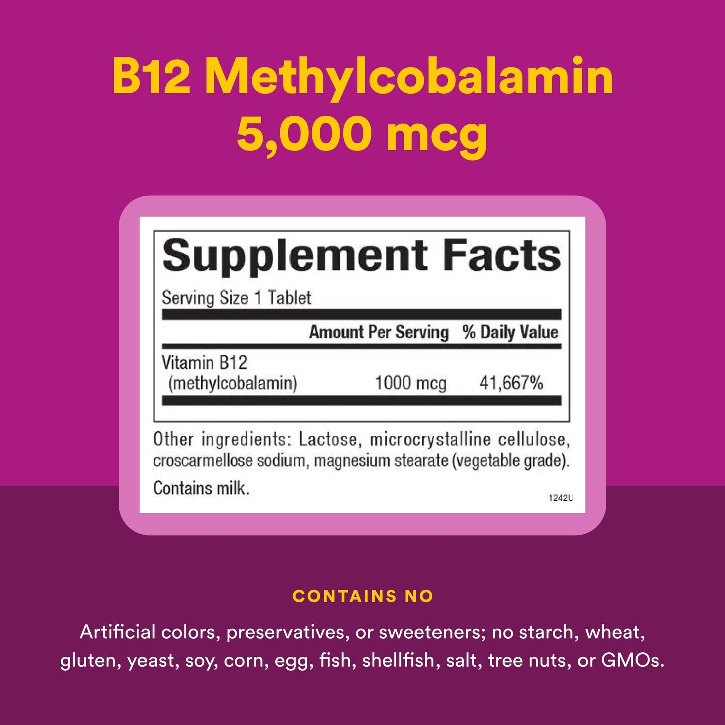 Natural Factors Methylcobalamin 1,000 mcg Vitamin B12 Supplement in Metabolically Active Form Tablets 180 Count