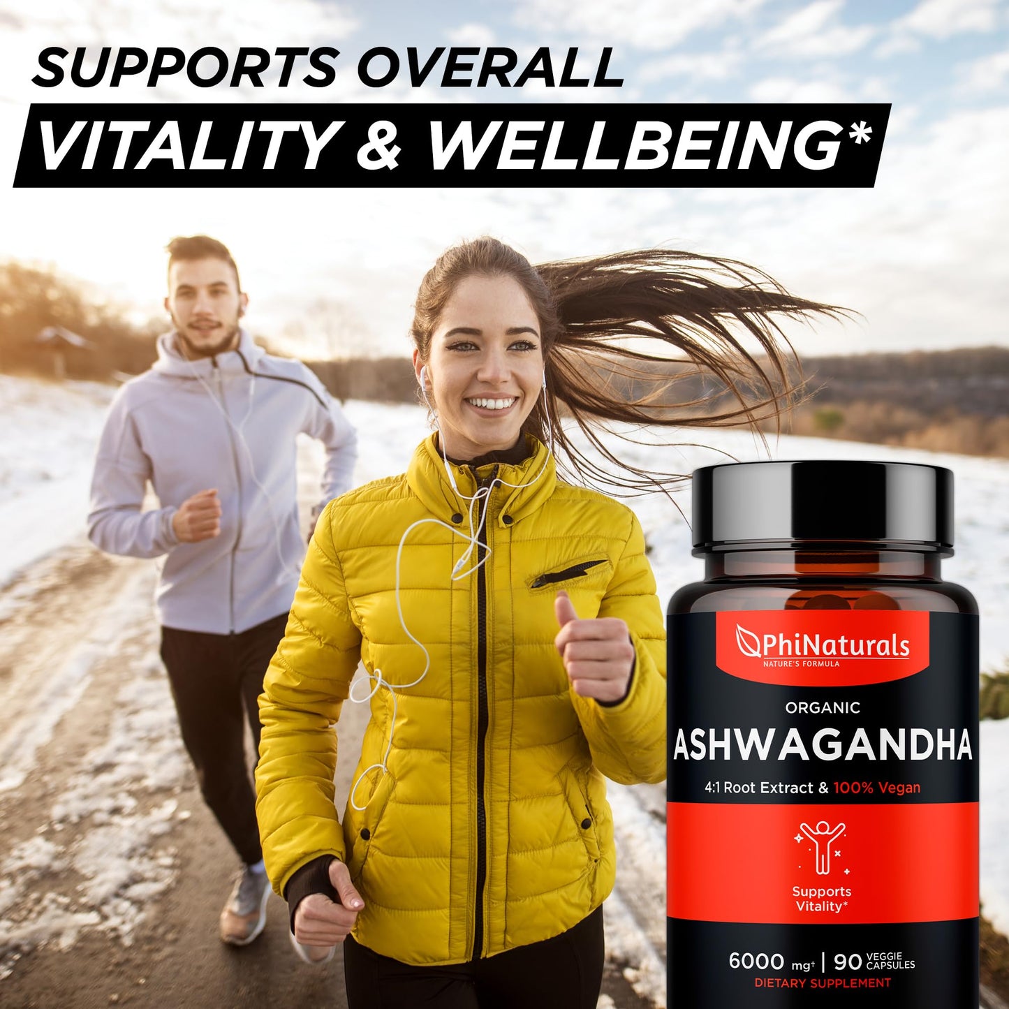 PhiNaturals Organic Ashwagandha Root Extract Vegan Capsules, 500mg per Capsule, 90 Count