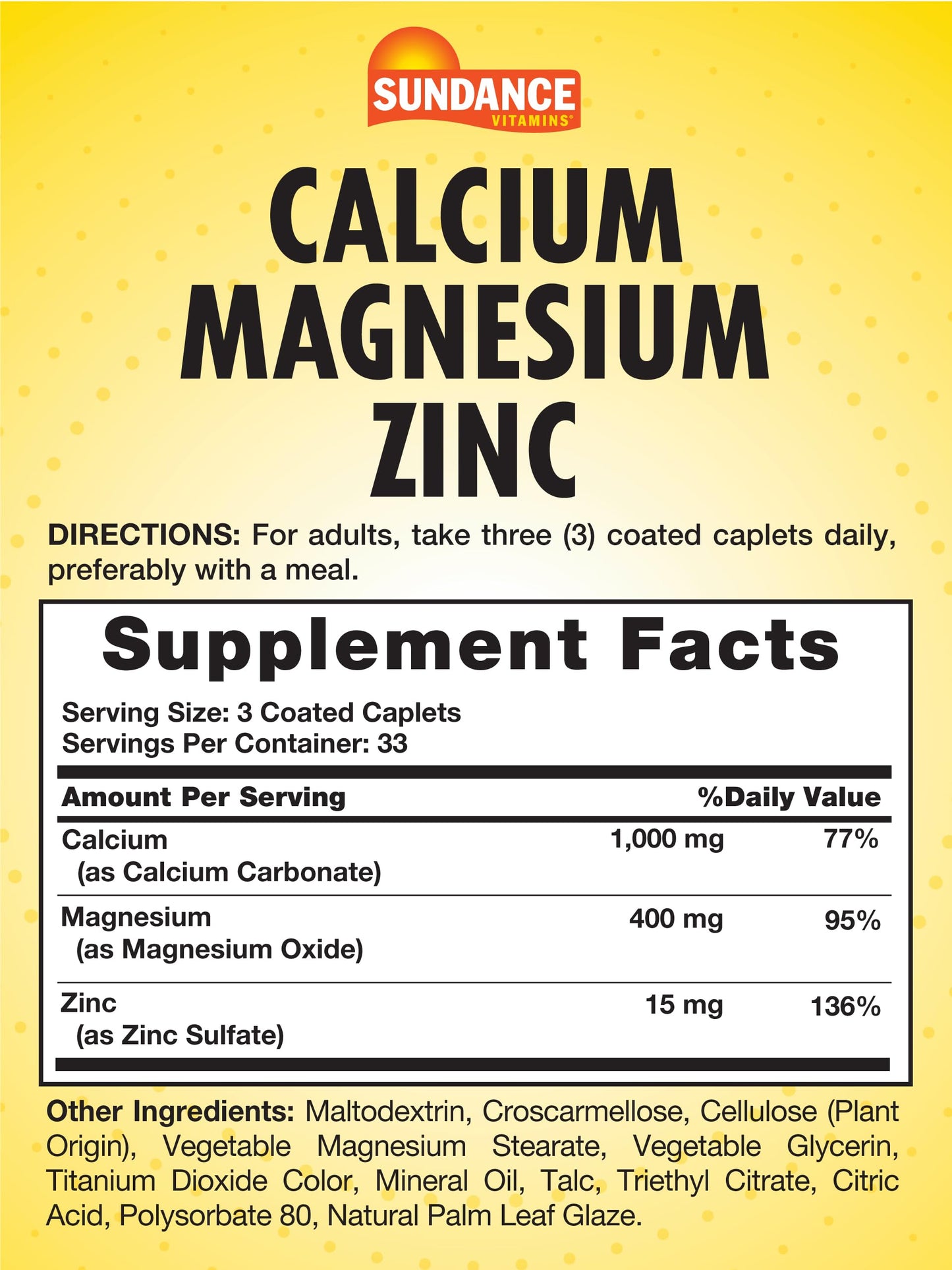 Sundance Calcium Magnesium Zinc Caplets 100