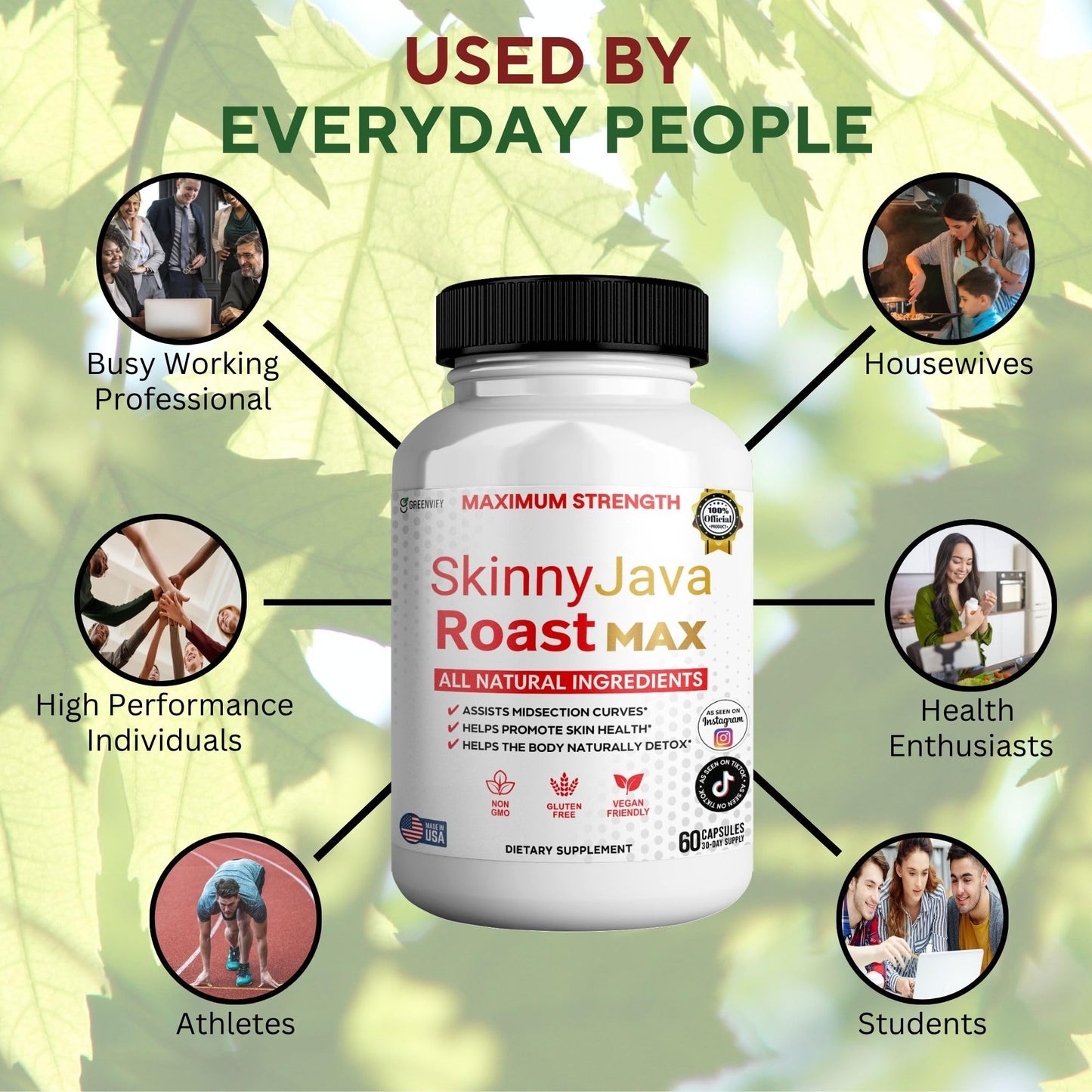 GREENVIFY Skinny Java Roast MAX Maximum Strength Natural Dietary Supplement Capsule 60 Count