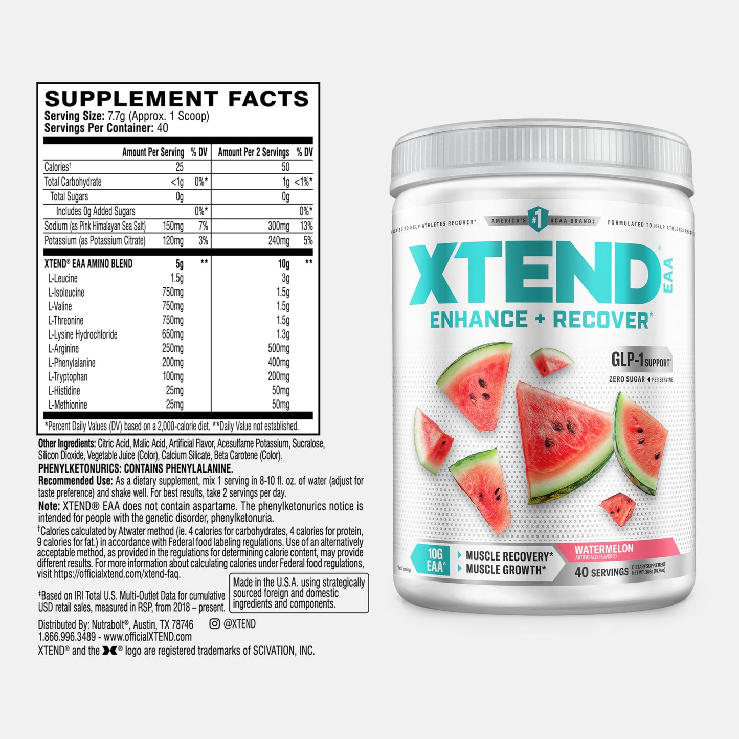 Xtend EAA + BCAA Powder with Zero Sugar, 10.9 Ounce