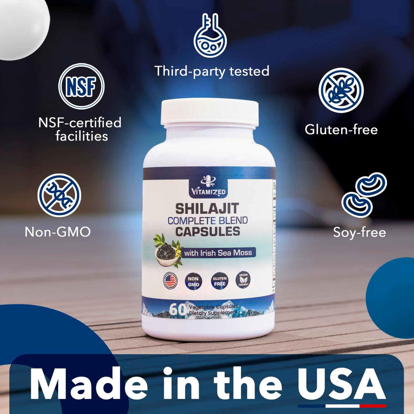 VITAMIZED Shilajit with Ashwagandha Supplement, Irish Sea Moss, Tongkat Ali, & More, 60 Capsules