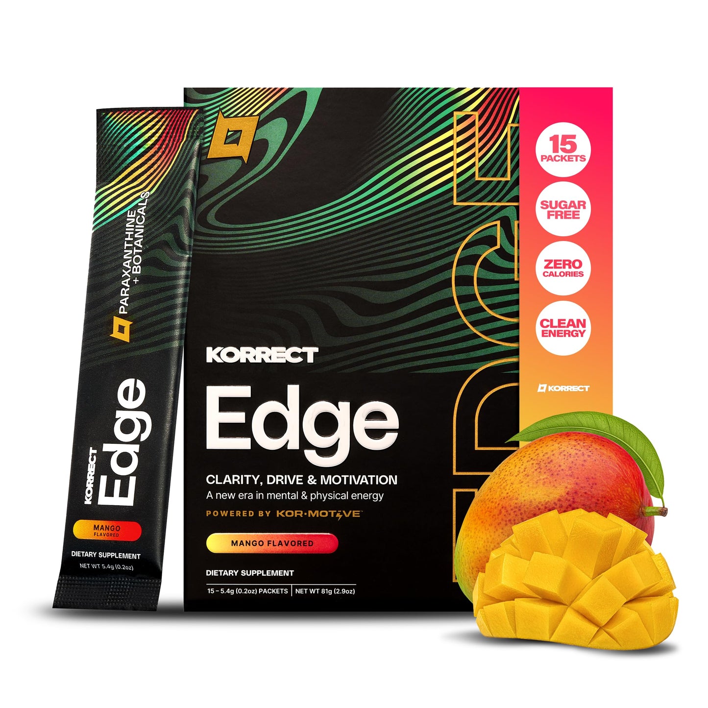 KORRECT LIFE Edge Paraxanthine Powder, 15 Single-Serve Packets