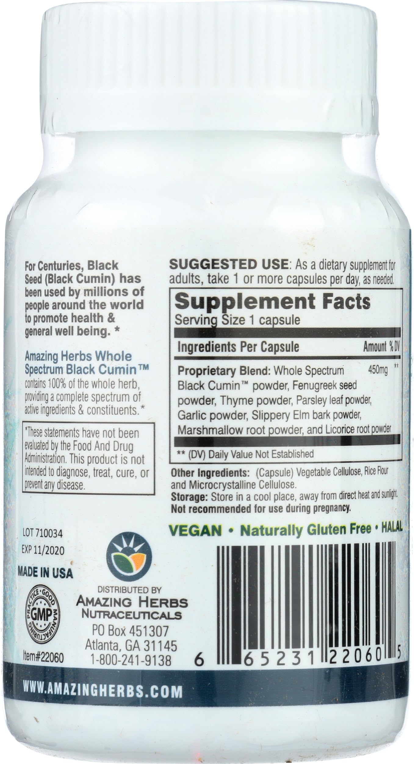 Amazing Herbs Black Seed Fenuzume Bronc-Care Capsules, 60 Count