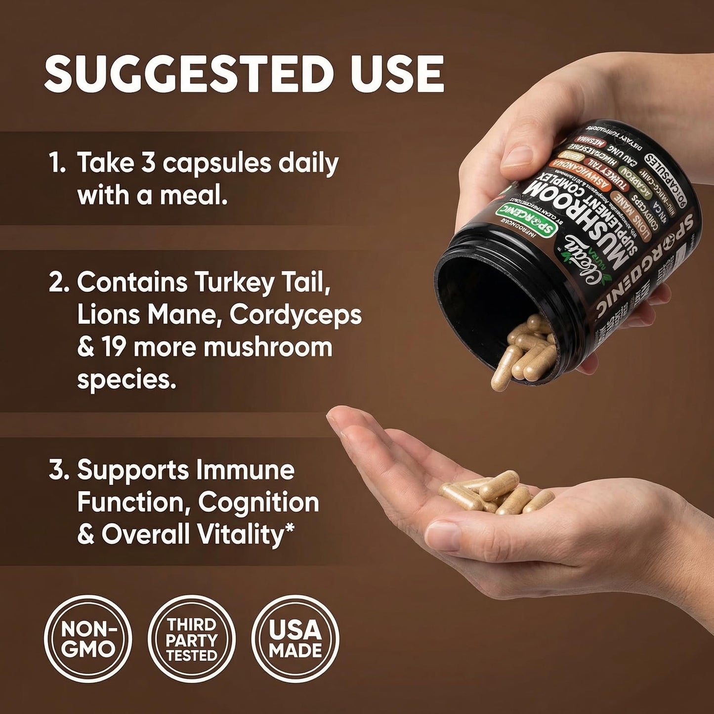 Clean Nutraceuticals Organic Mushroom Supplement 90 Capsules