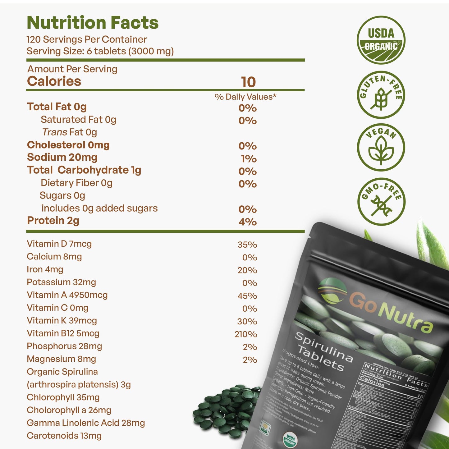 Go Nutra Organic Spirulina 720 Tablets