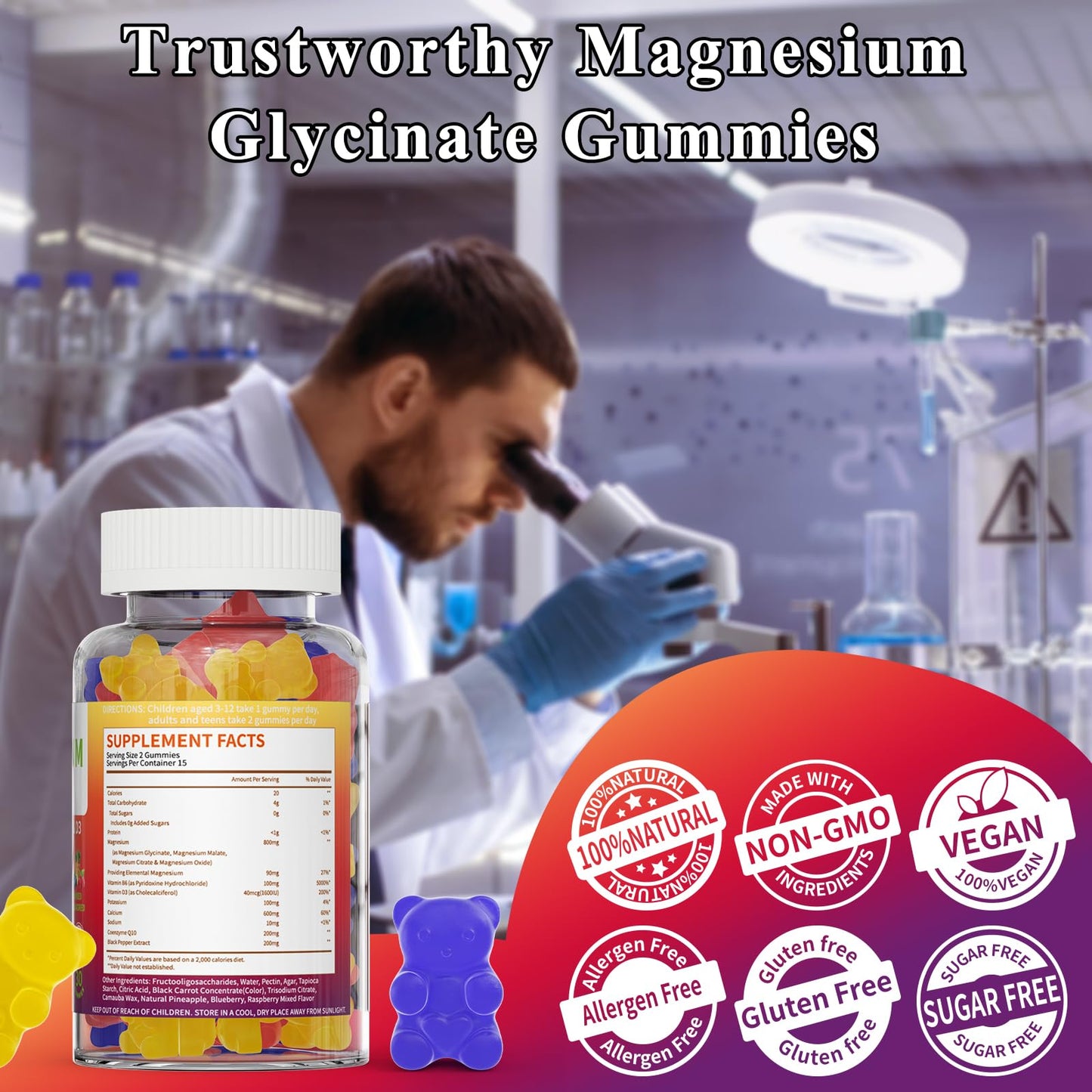 LETSCOL Magnesium Glycinate Gummies 30 Count