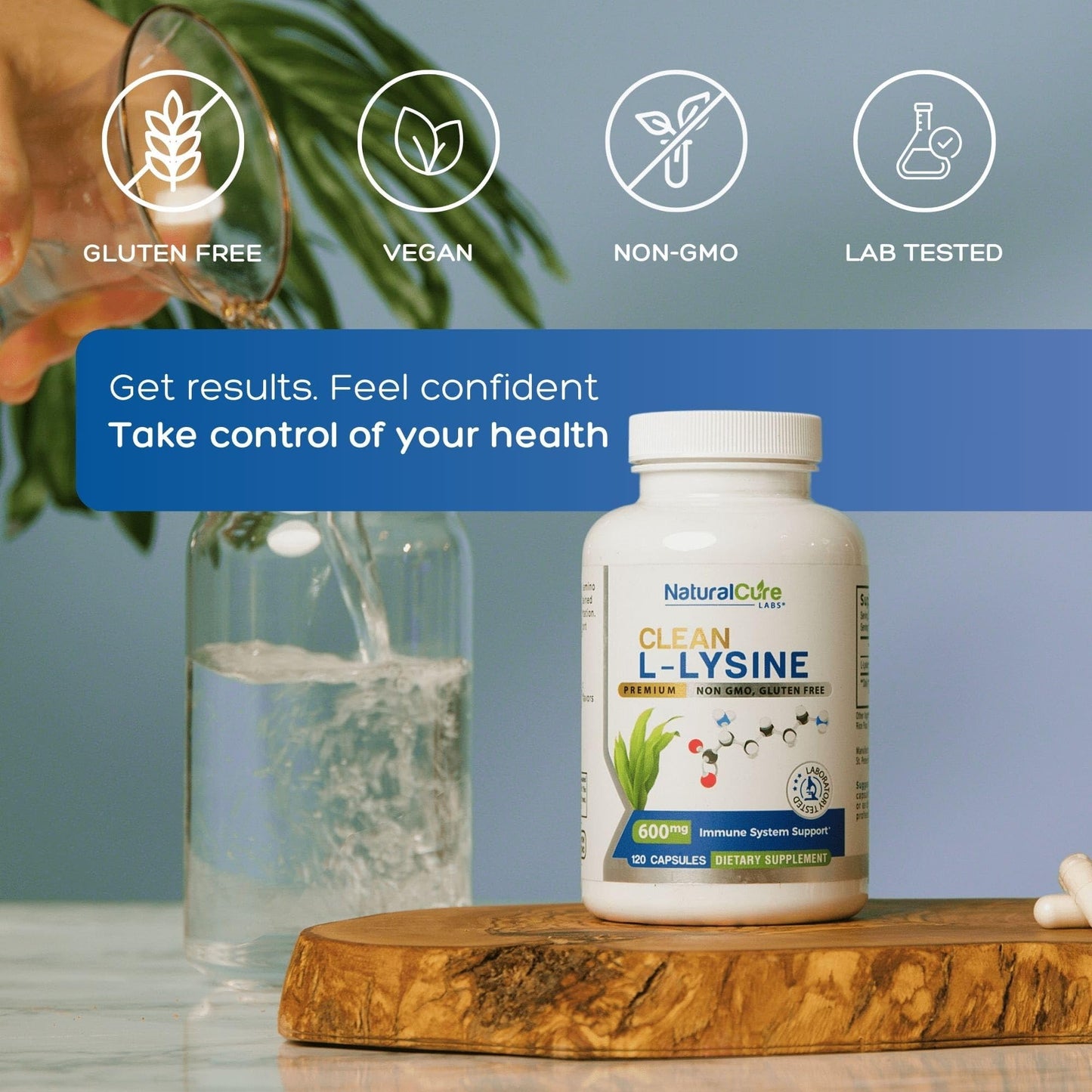 Natural Cure Labs Clean L-Lysine 600mg, 120 Capsules