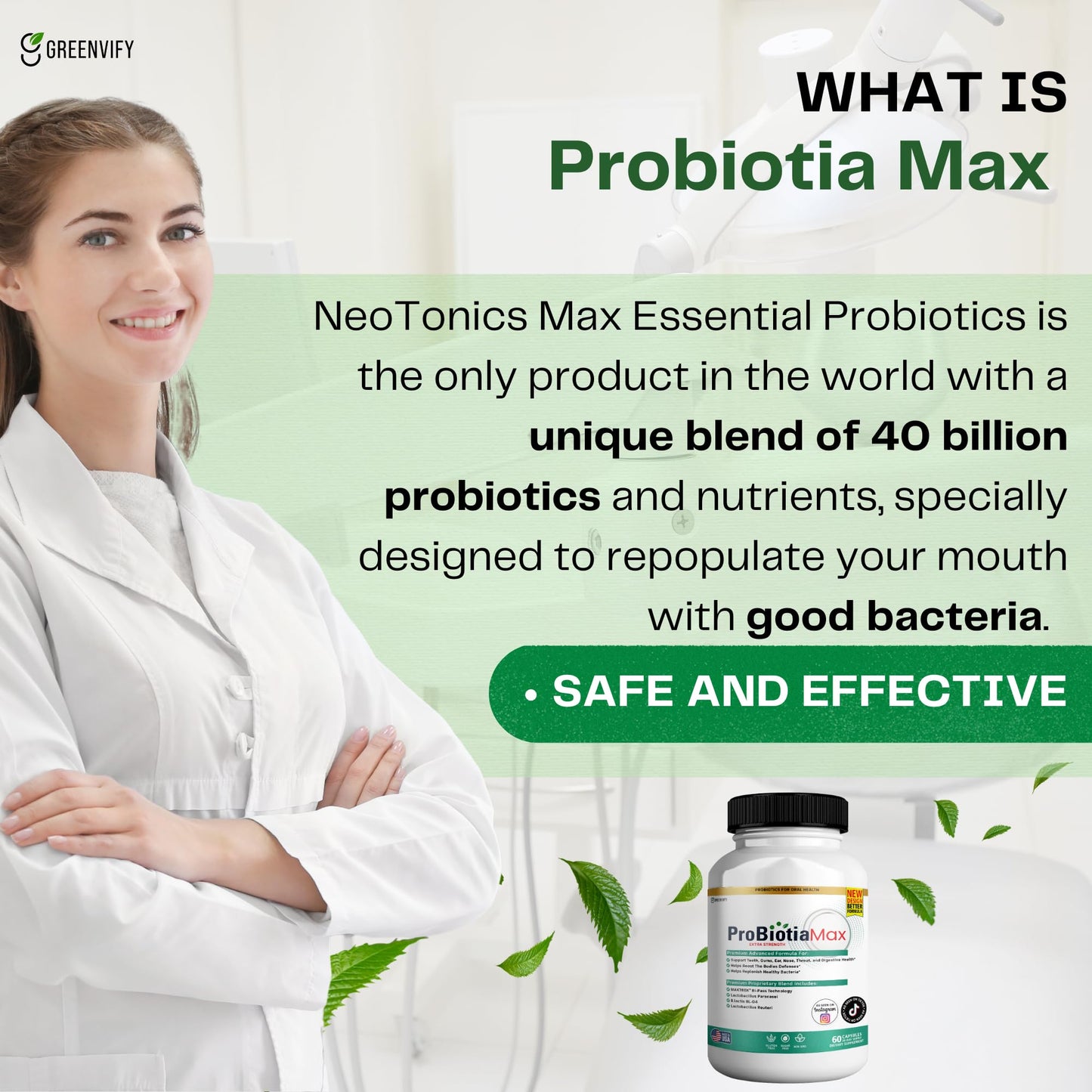 GREENVIFY ProBiotia Max 40 Billion CFU Extra Strength Oral Probiotic Supplement Capsule, 60 Capsules