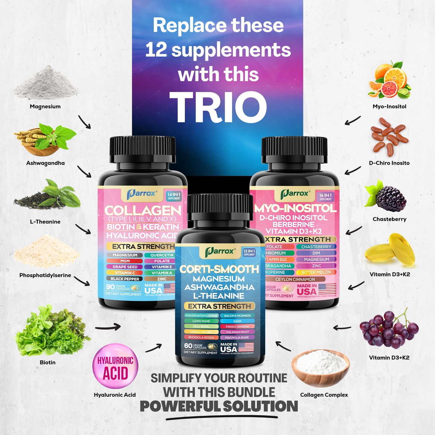 Parrox Collagen, Myo-Inositol & Cortisol Bundle, Berberine, She Shines Set Capsules 240
