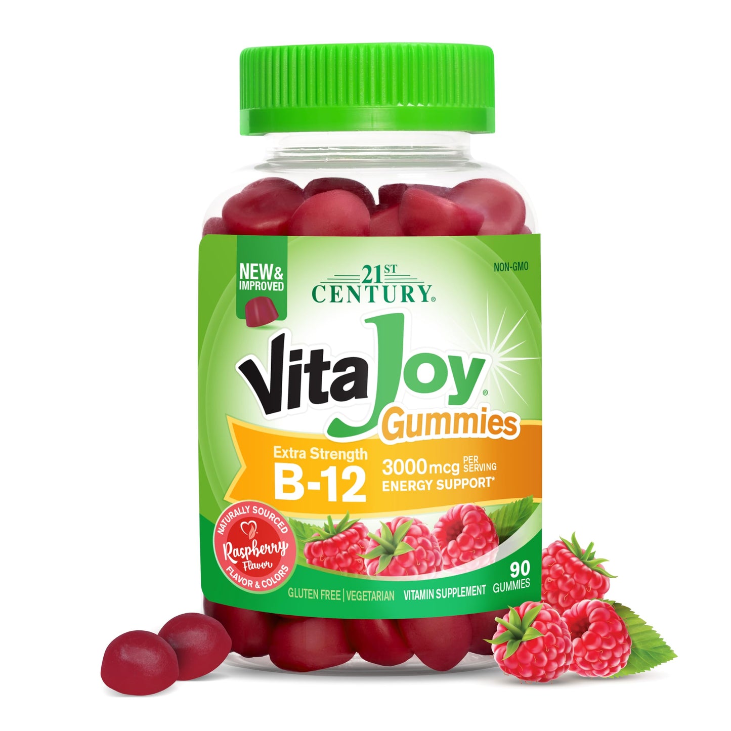21st Century Vitamin B12 Gummies 3000 mcg, Extra Strength, Energy & Nerve Support, Raspberry, 90 Gummies