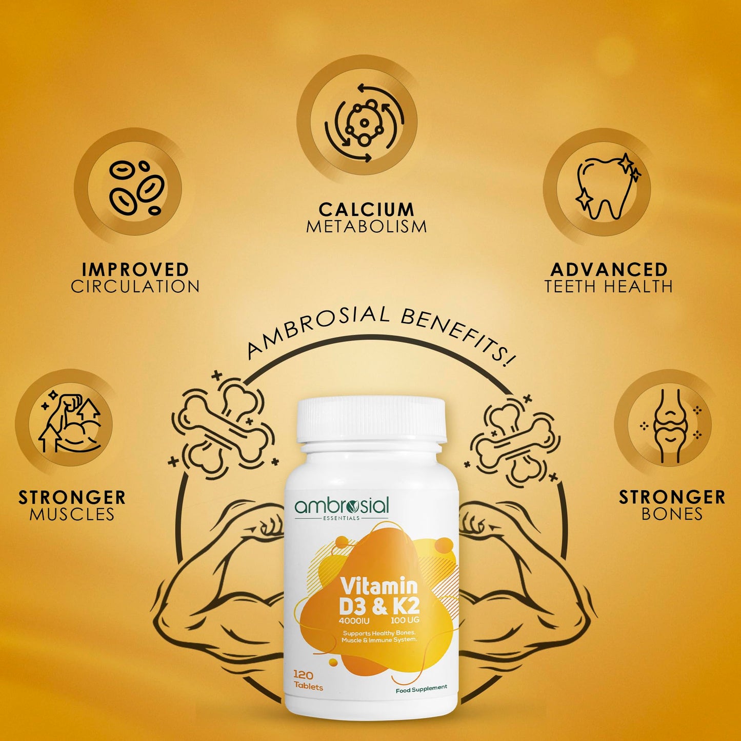 AMBROSIAL Vitamin D3 & K2 Tablet, 120 Tablets