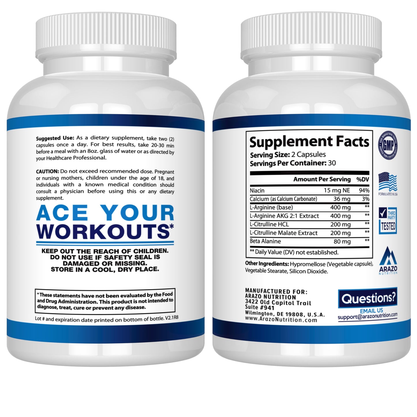 Arazo Nutrition Premium L-Arginine Capsule, 60 Capsules
