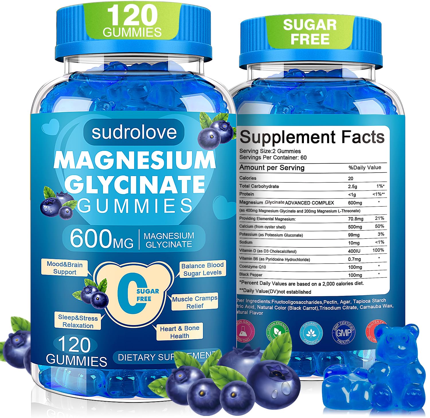 sudrolove Magnesium Glycinate Gummies 600mg per Serving, 120 Count