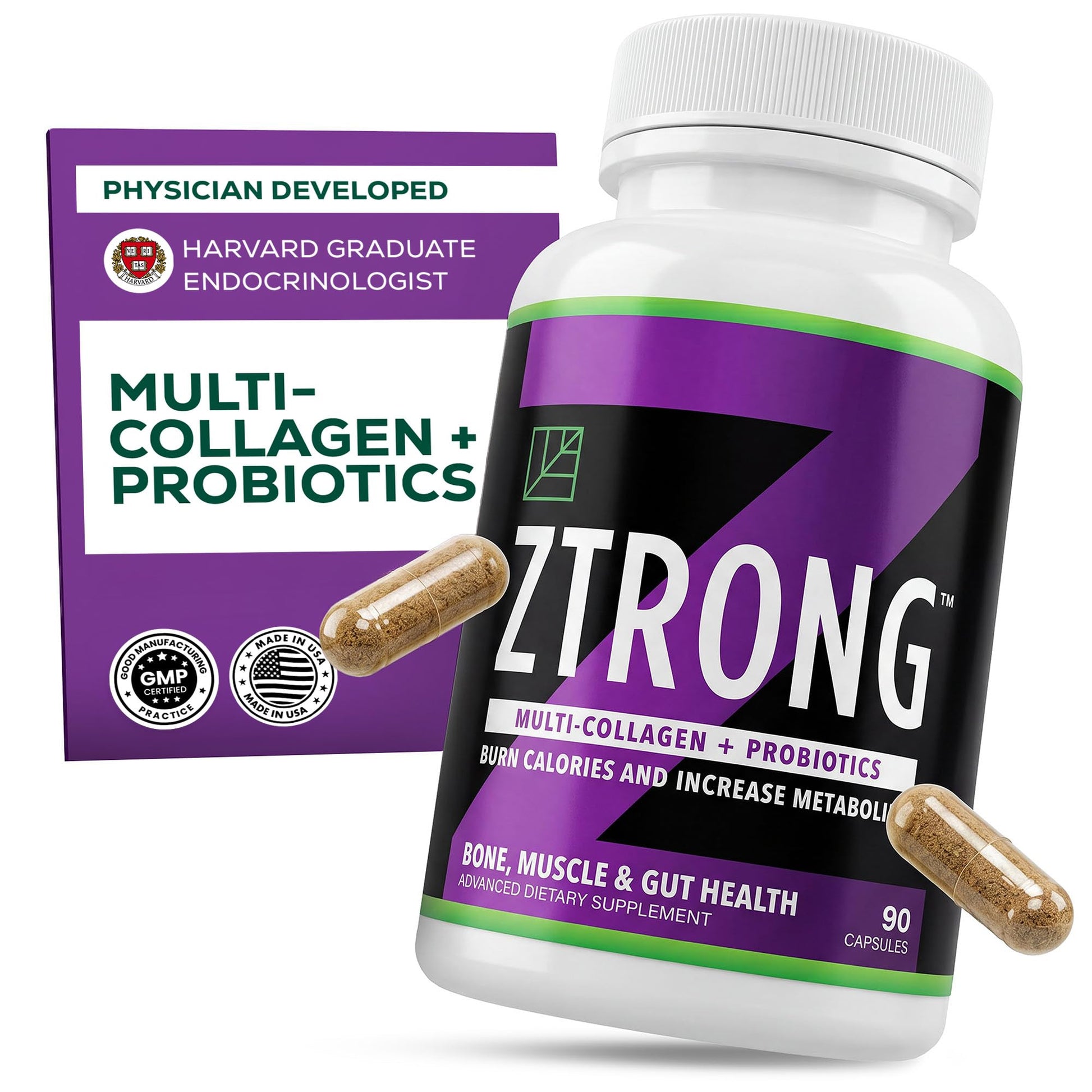 Dr. Zisman ZT Slimming Tea ZTRONG Advanced Collagen Supplements Capsules 90 Count