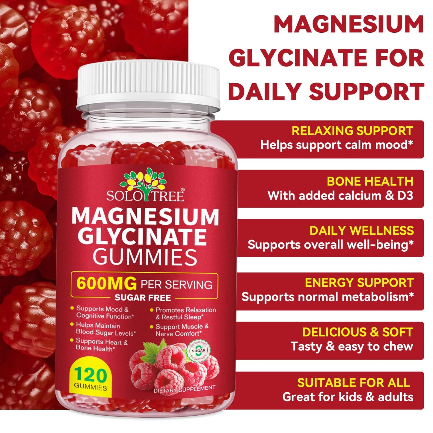 Pegciz Magnesium Glycinate Gummies 600mg – Sugar-Free High Absorption Magnesium, Supports Relaxation, Calm & Restful Sleep, with Vitamin B6 & D3, 120 Gummies