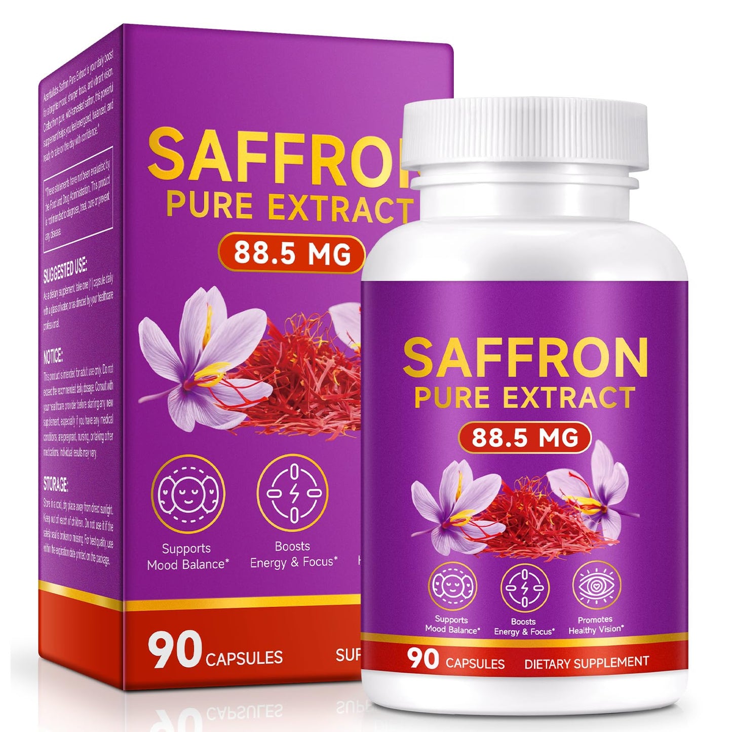 Ruduwu Saffron Softgels with Organic Saffron Extract – Focus, Vision, Energy Support – Eye Health for Women & Men – Non-GMO, Gluten-Free – 90 Count