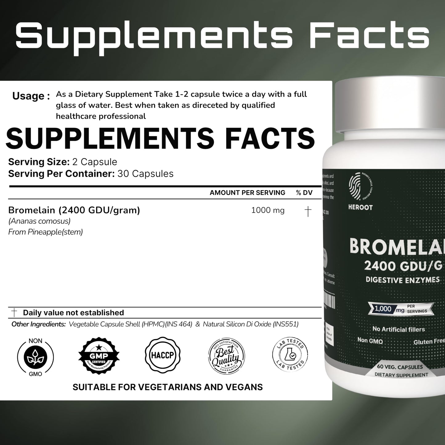 Heroot Bromelain 500mg Capsule, 120 Capsules