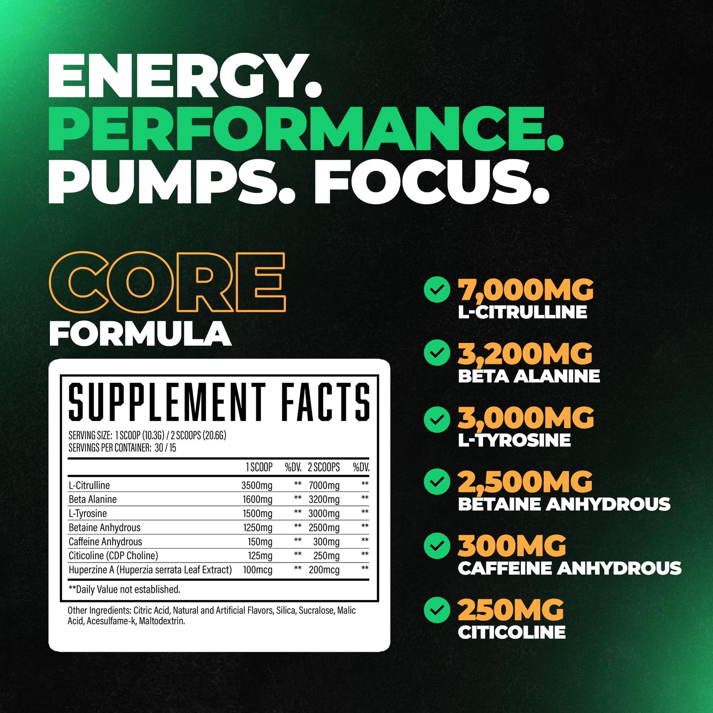 Huge Supplements Wrecked Core All-in-One Pre-Workout for Men & Women, Increase Energy, Focus & Pumps with L-Citrulline, Beta-Alanine, L-Tyrosine & More Powder, 30 Servings
