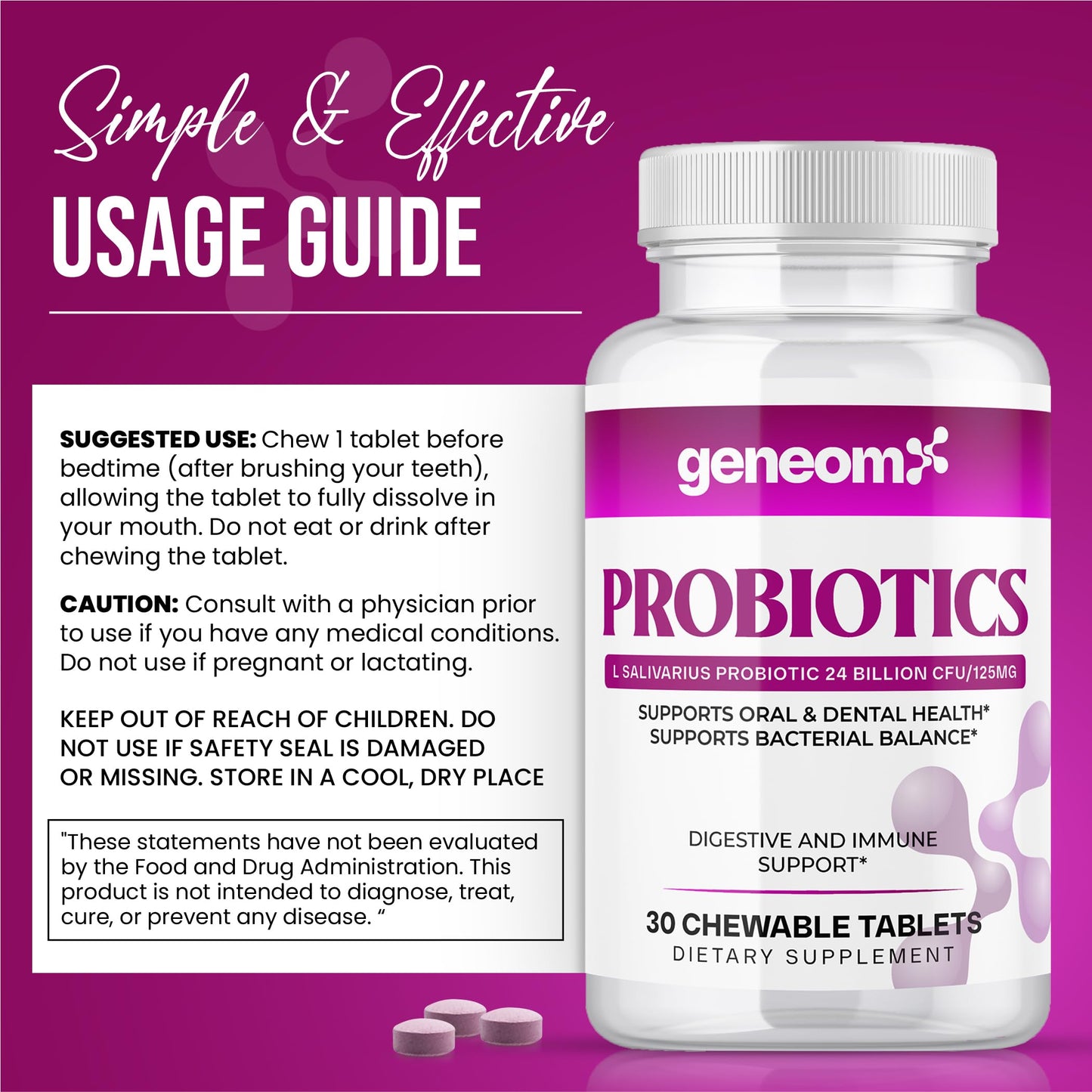 Geneomx Probiotics L. Salivarius 24 Billion CFU Capsule, 30 Count