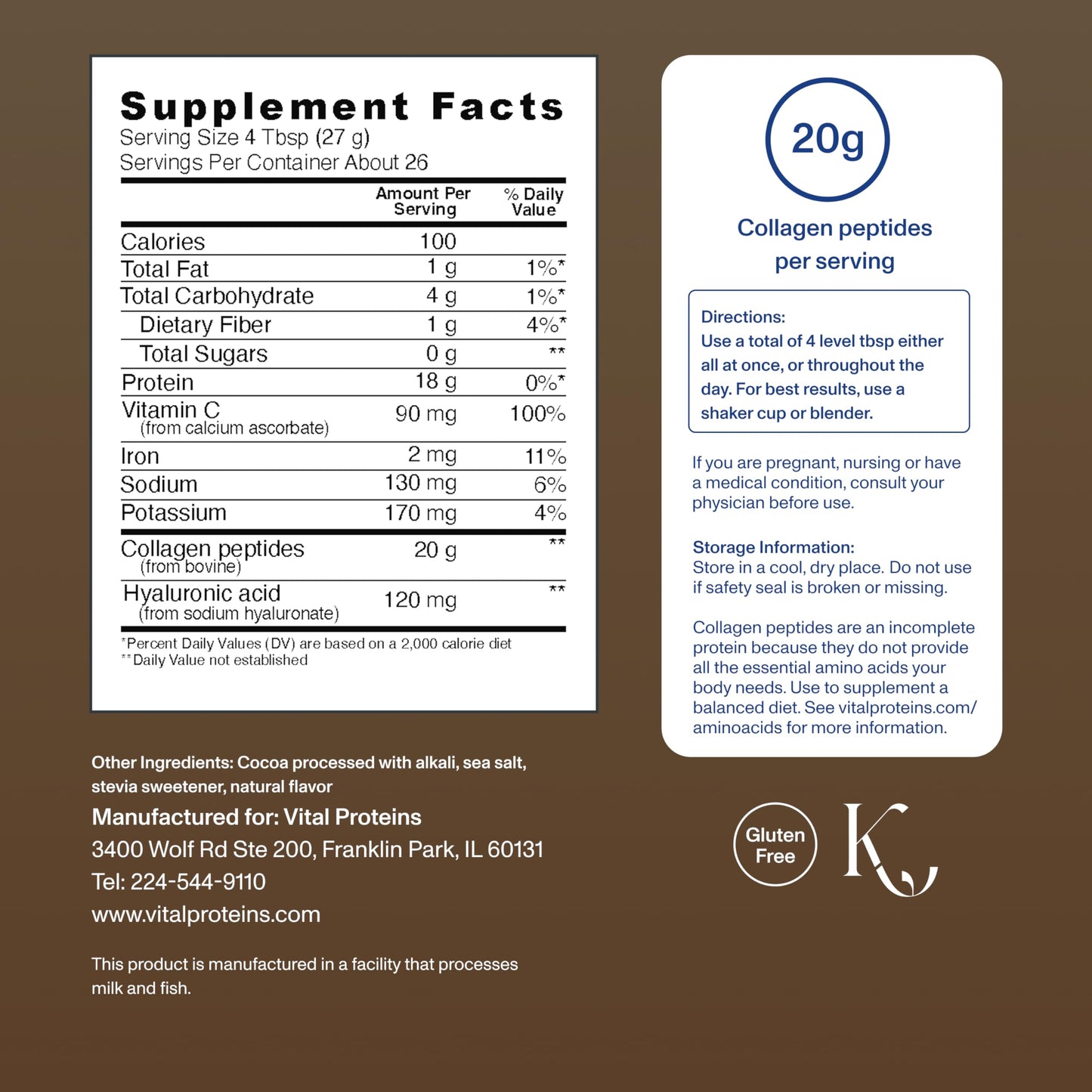 Vital Proteins Collagen Peptides Advanced, Hydrolyzed Peptides with Hyaluronic Acid and Vitamin C - Chocolate Flavor Powder, 24.7 oz