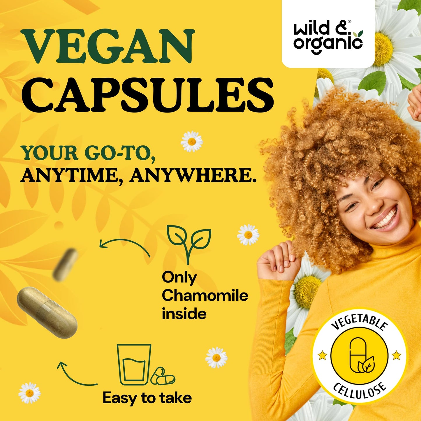 Wild & Organic Chamomile Capsules 800 mg - Relaxation Support, 180 Capsules