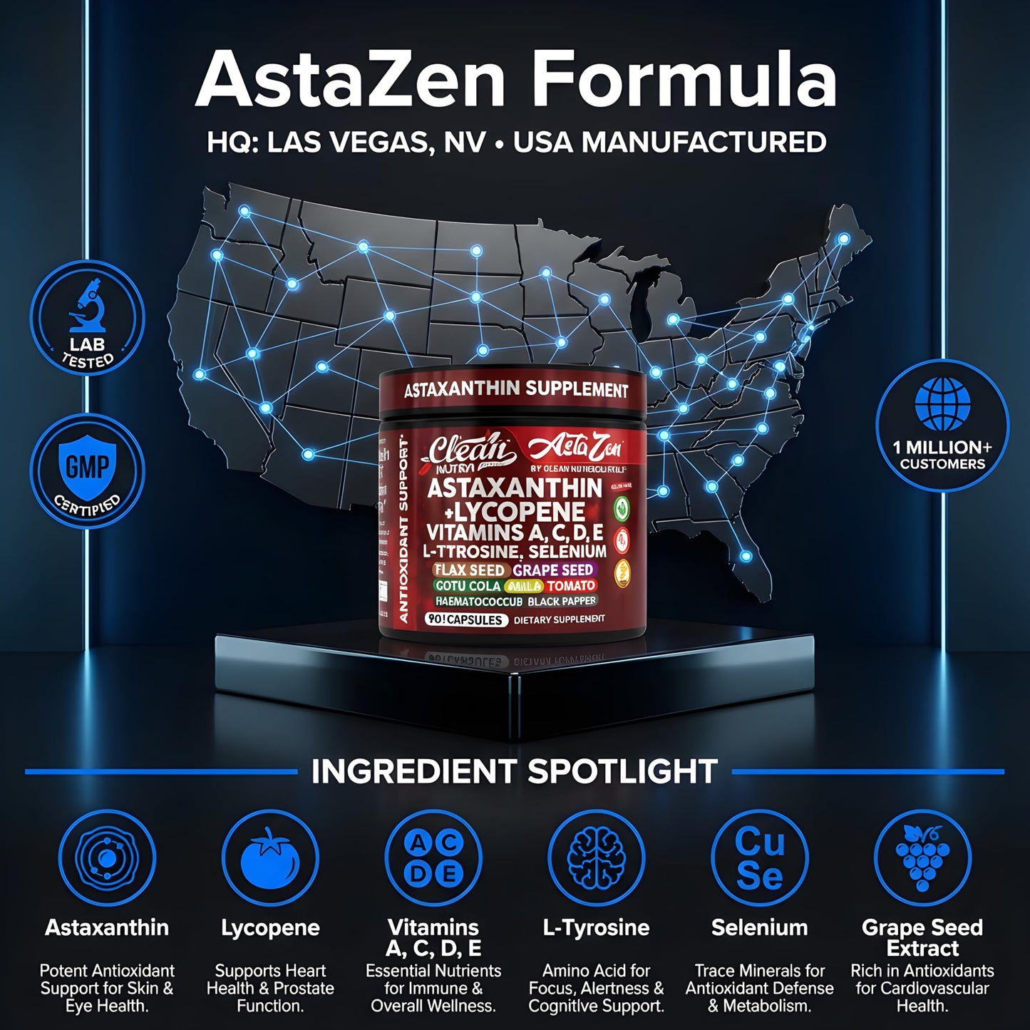 Clean Nutraceuticals Astaxanthin 12mg Lycopene Supplement Capsule, 90 Count