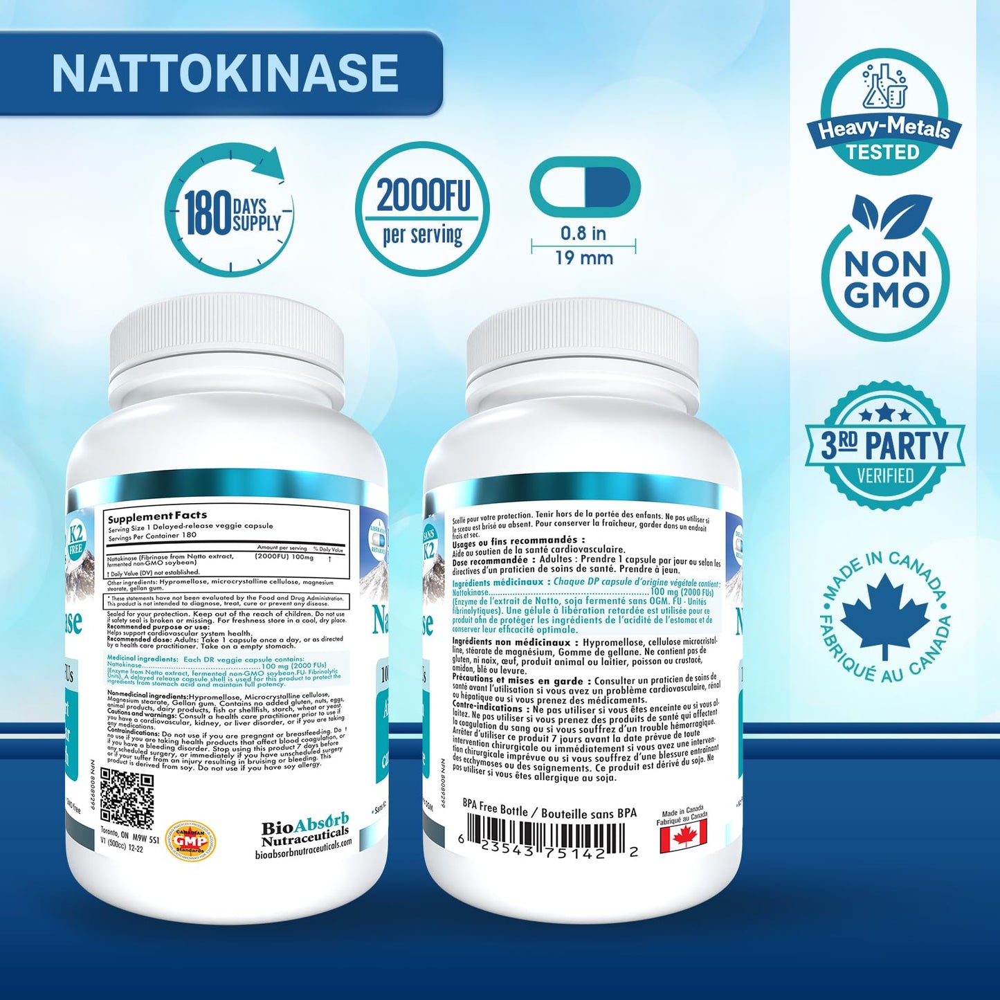 Bio Absorb Nutraceuticals Nattokinase Supplement Capsule 180 Count
