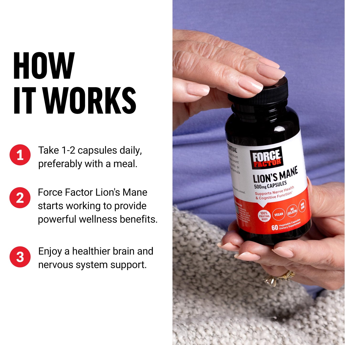 Force Factor Lion's Mane Supplement Capsules, 60 Count