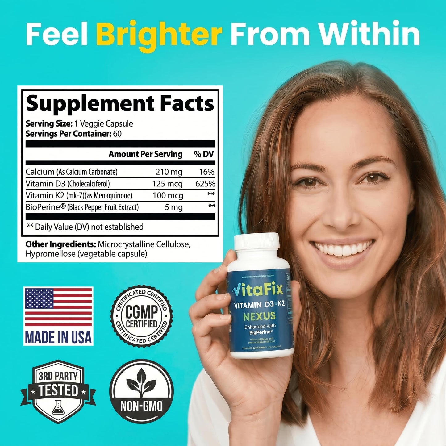 VitaFix Vitamin D3 K2 5000 IU (MK-7 100 mcg) Capsules, 60 Capsules