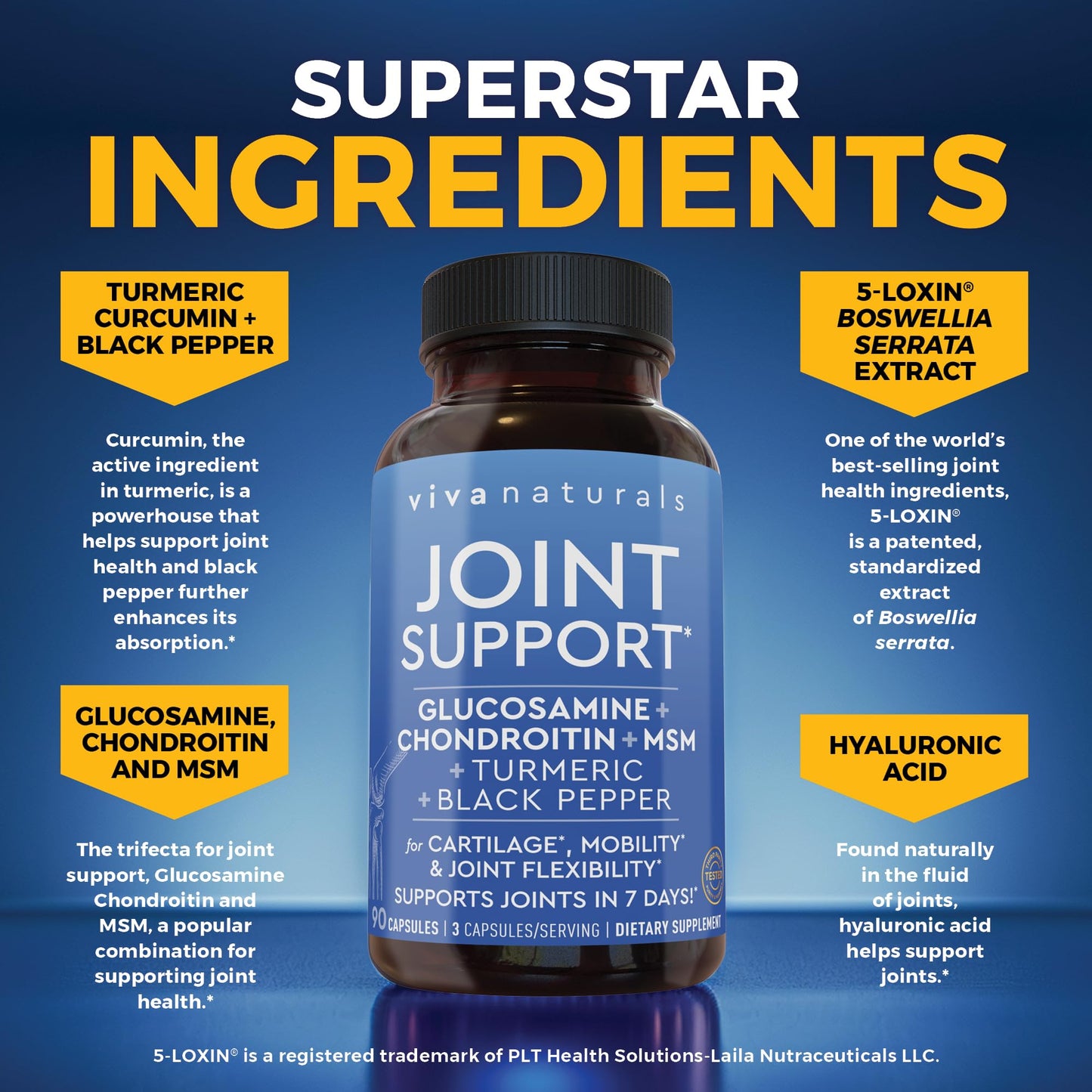 Viva Naturals Glucosamine Chondroitin MSM Joint Support Supplement, 90 Capsules