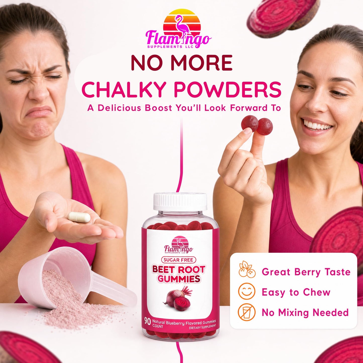 Flamingo Supplements Sugar Free Nitric Oxide Beet Root Gummies 90 Count
