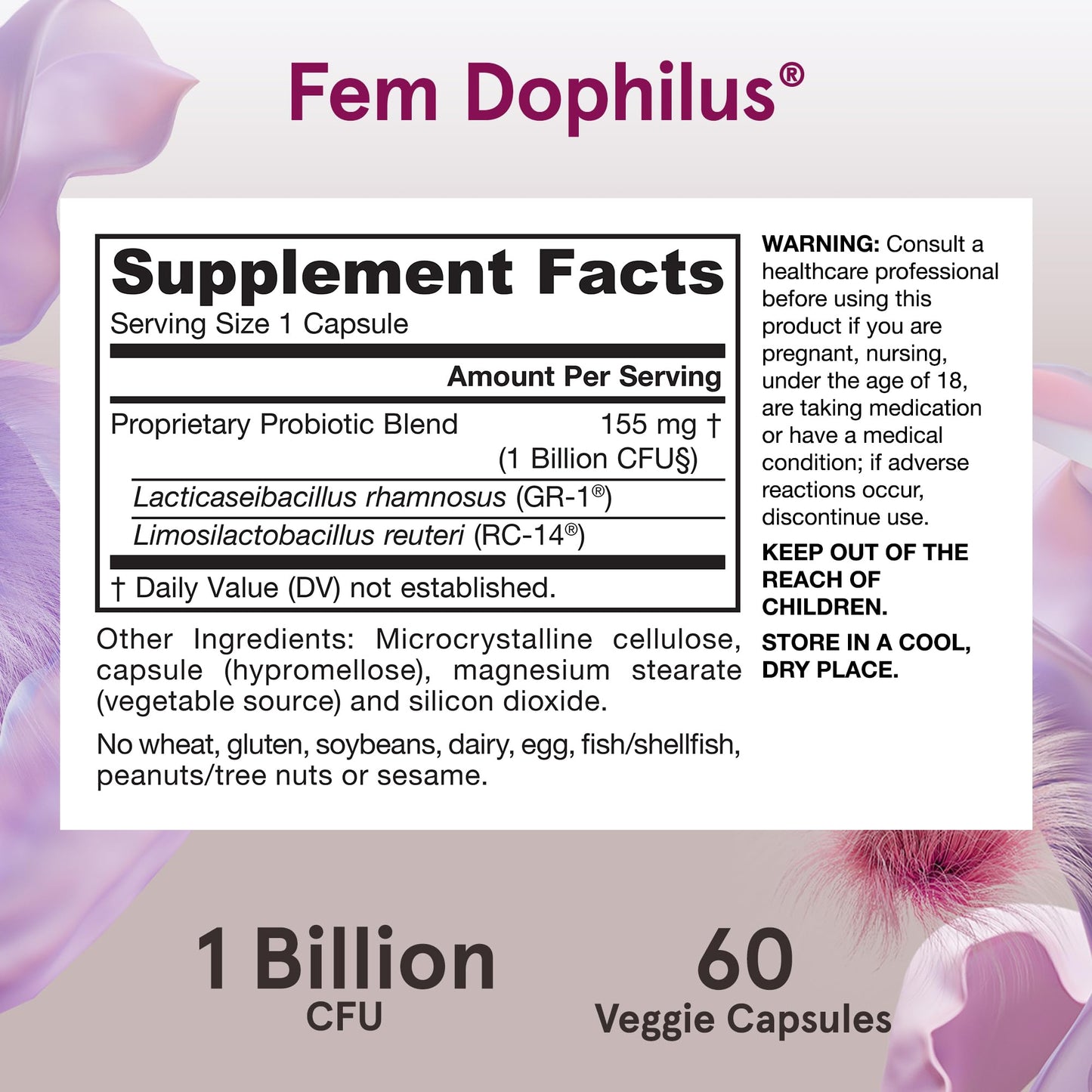 Jarrow Formulas Fem-Dophilus Probiotics 1 Billion CFU with 2 Science-Backed Strains for Vaginal and Urinary Tract Support, 720 Capsules